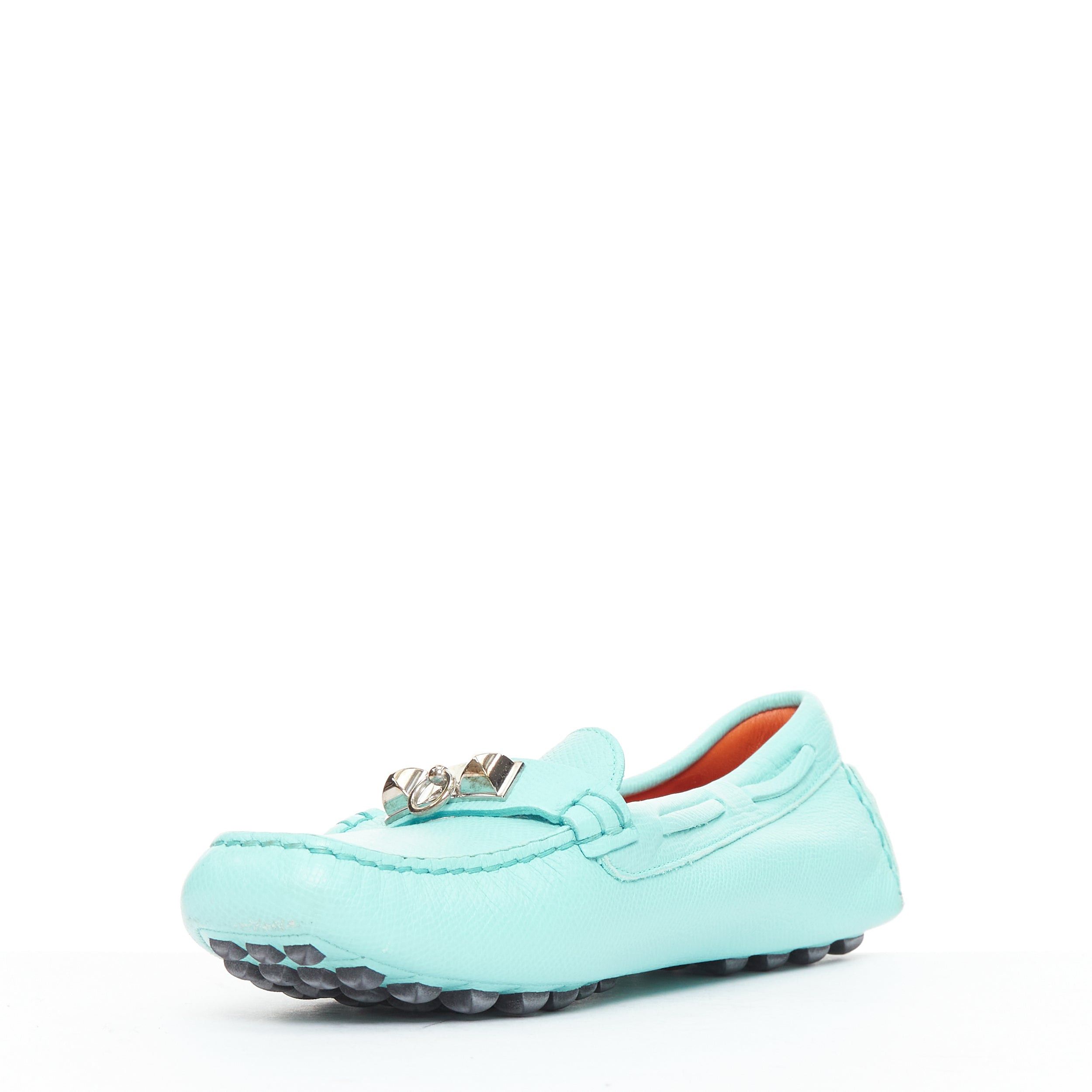 Hermes HERMES Irving cyan blue leather silver stud driving loafers EU35.5 Size US 5.5 / IT 35.5 - 4 Thumbnail