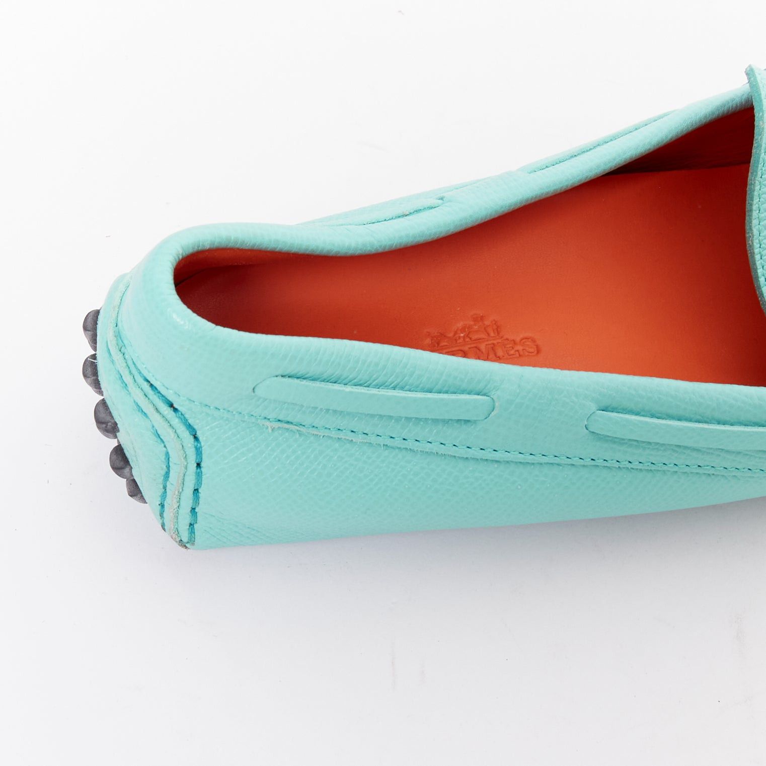 Hermes HERMES Irving cyan blue leather silver stud driving loafers EU35.5 Size US 5.5 / IT 35.5 - 8 Thumbnail