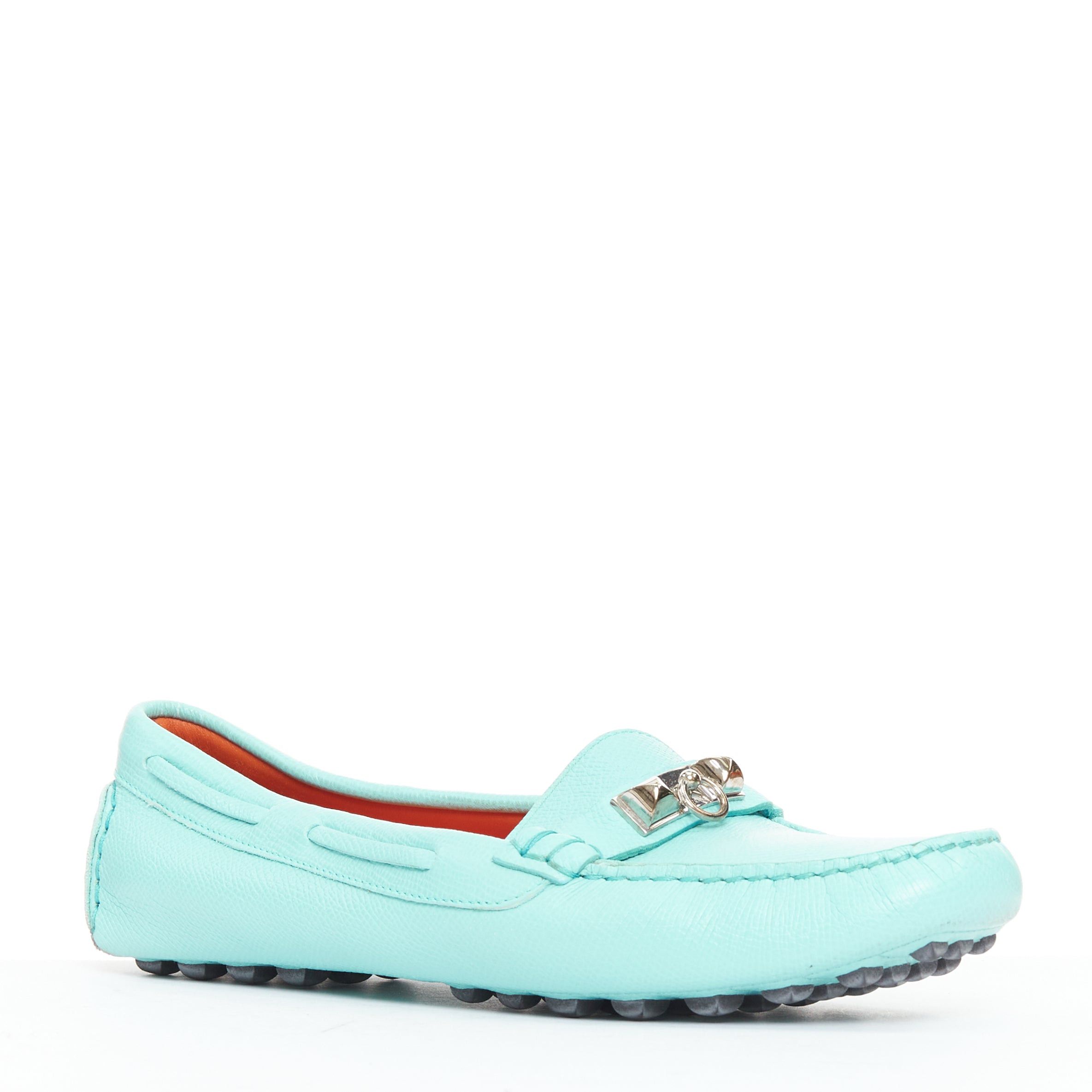 Hermes HERMES Irving cyan blue leather silver stud driving loafers EU35.5 Size US 5.5 / IT 35.5 - 3 Thumbnail
