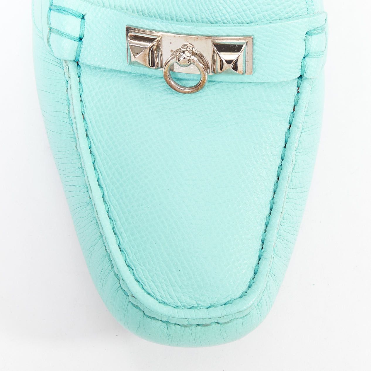 Hermes HERMES Irving cyan blue leather silver stud driving loafers EU35.5 Size US 5.5 / IT 35.5 - 6 Thumbnail