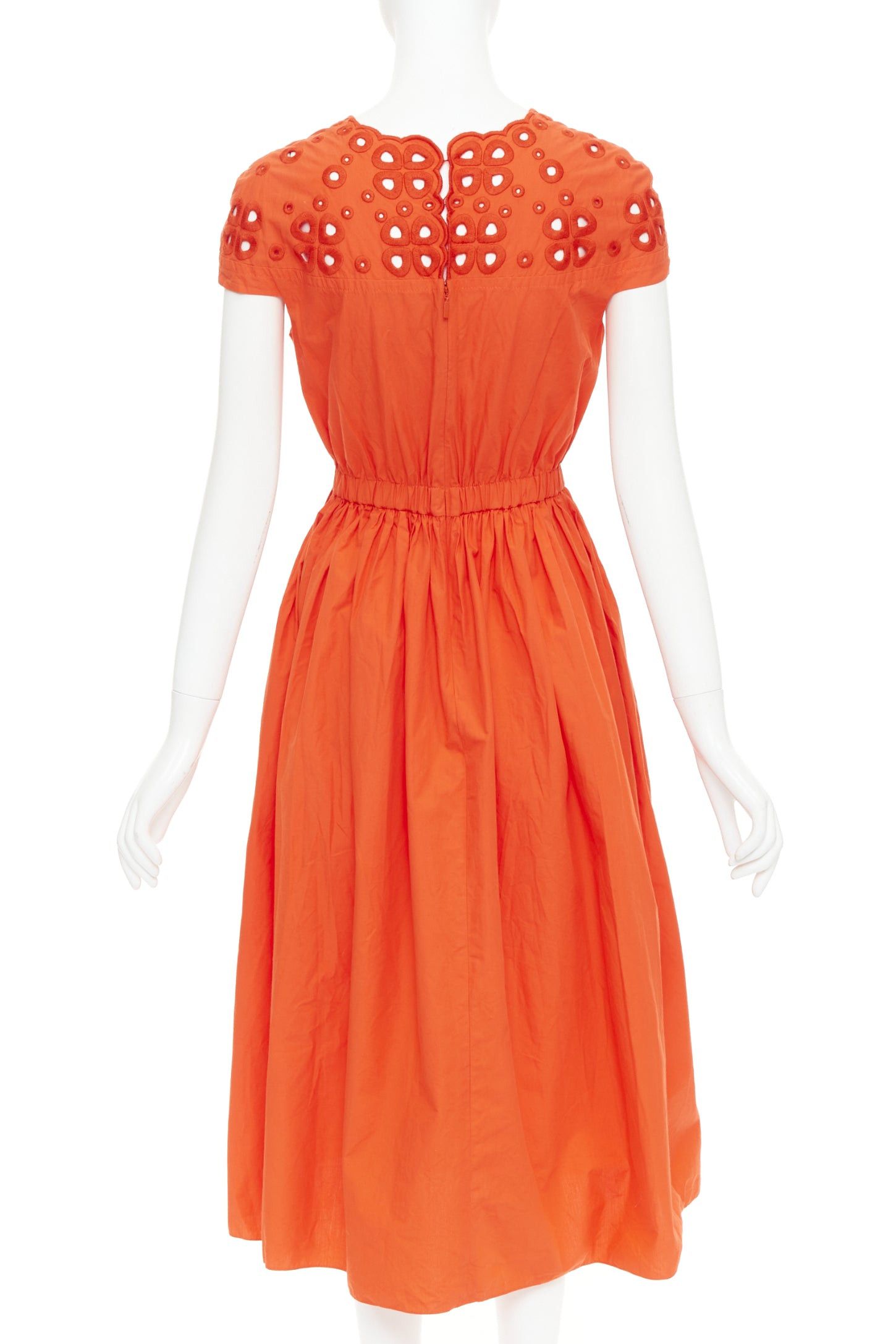 Fendi FENDI orange poplin embroidered eyelets ruched cap sleeve sundress Size M / US 6-8 / IT 42-44 - 5 Thumbnail