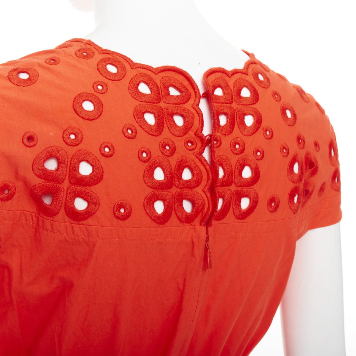 Fendi FENDI orange poplin embroidered eyelets ruched cap sleeve sundress Size M / US 6-8 / IT 42-44 - 2 Thumbnail