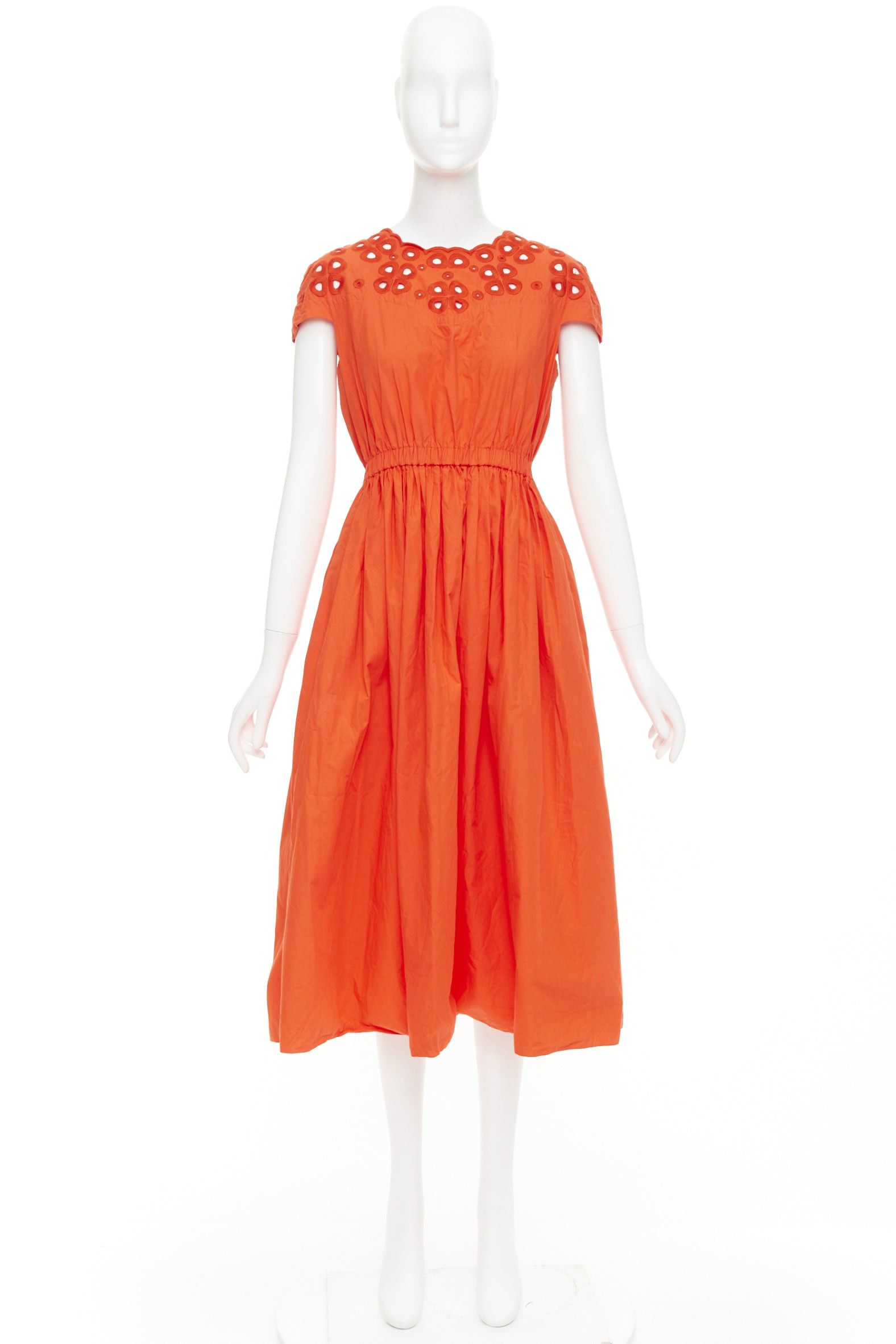 Fendi FENDI orange poplin embroidered eyelets ruched cap sleeve sundress Size M / US 6-8 / IT 42-44 - 9 Thumbnail