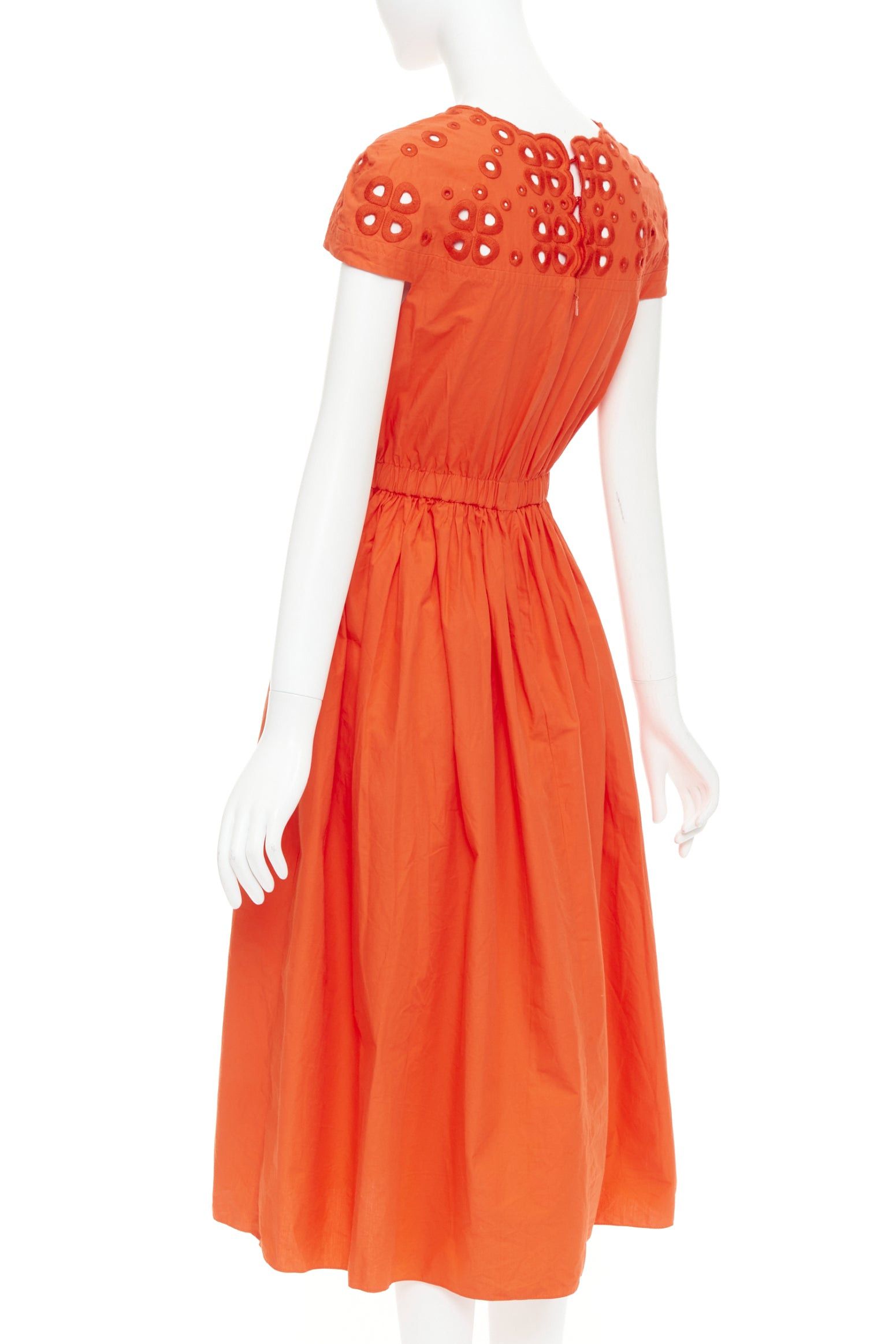 Fendi FENDI orange poplin embroidered eyelets ruched cap sleeve sundress Size M / US 6-8 / IT 42-44 - 6 Thumbnail