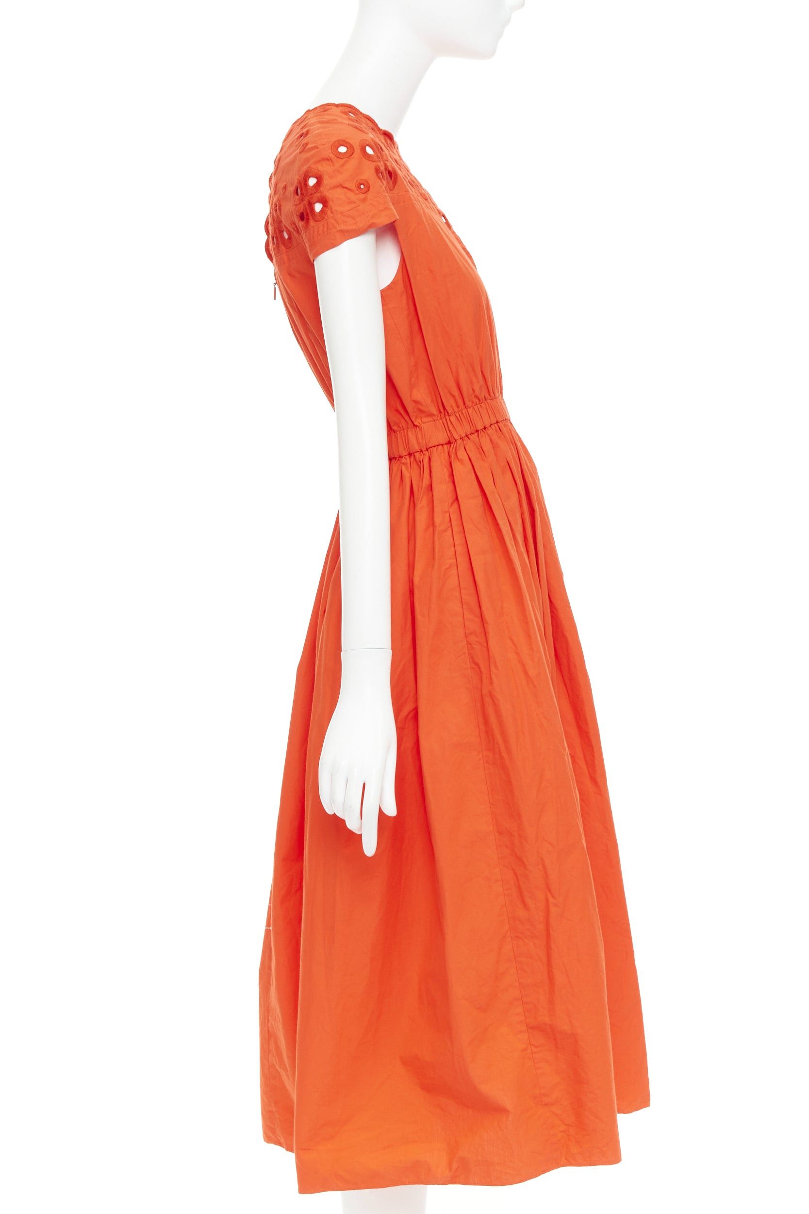 Fendi FENDI orange poplin embroidered eyelets ruched cap sleeve sundress Size M / US 6-8 / IT 42-44 - 4 Thumbnail