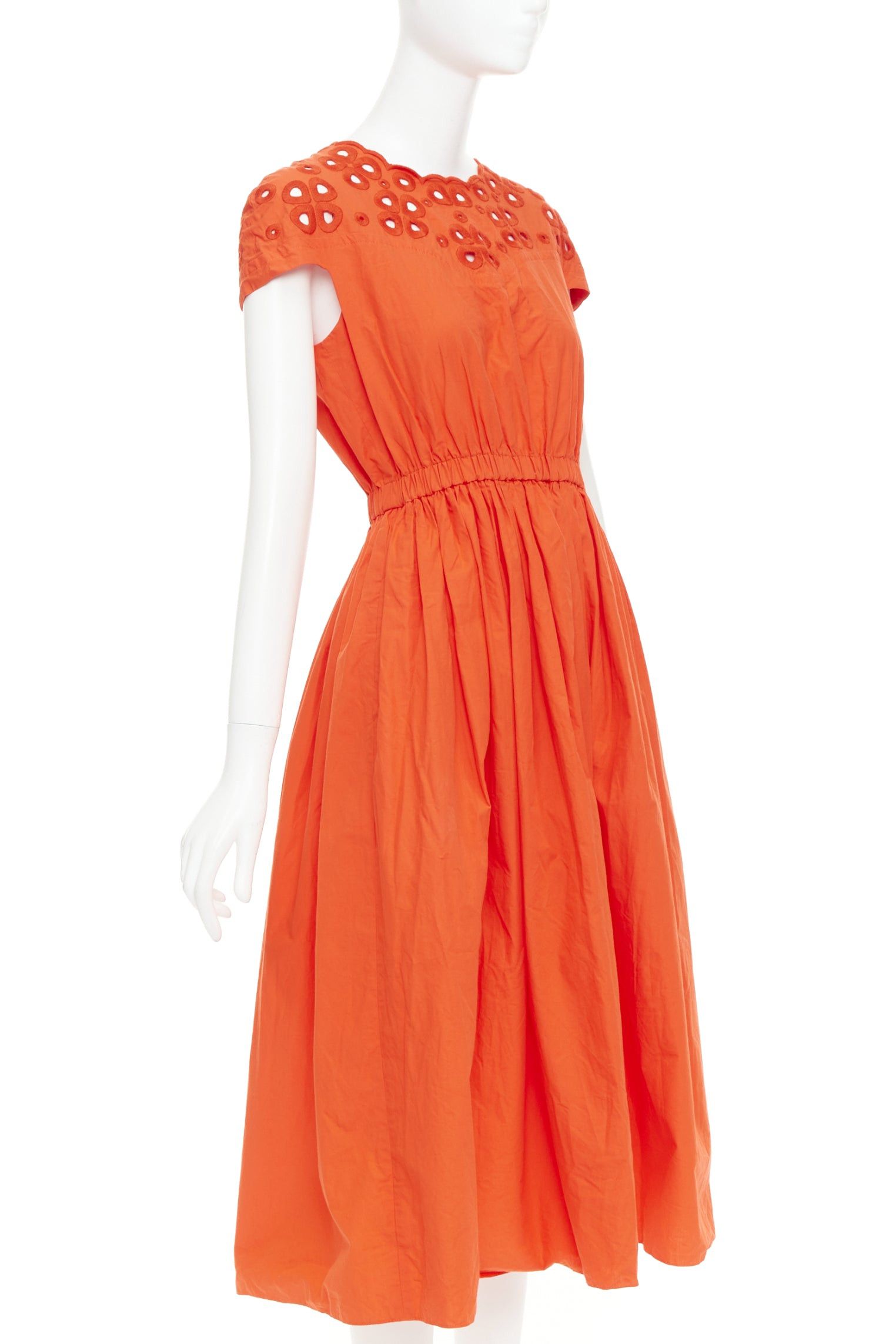 Fendi FENDI orange poplin embroidered eyelets ruched cap sleeve sundress Size M / US 6-8 / IT 42-44 - 3 Thumbnail