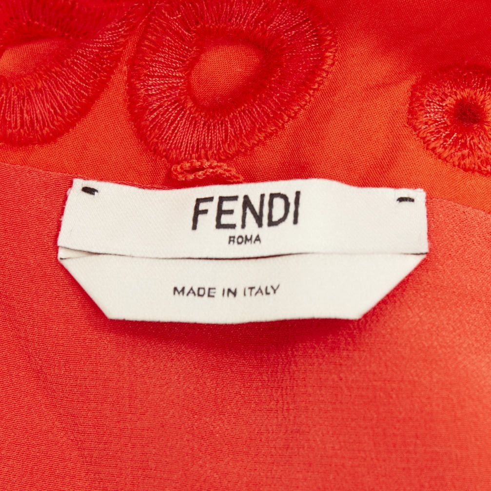 Fendi FENDI orange poplin embroidered eyelets ruched cap sleeve sundress Size M / US 6-8 / IT 42-44 - 8 Thumbnail