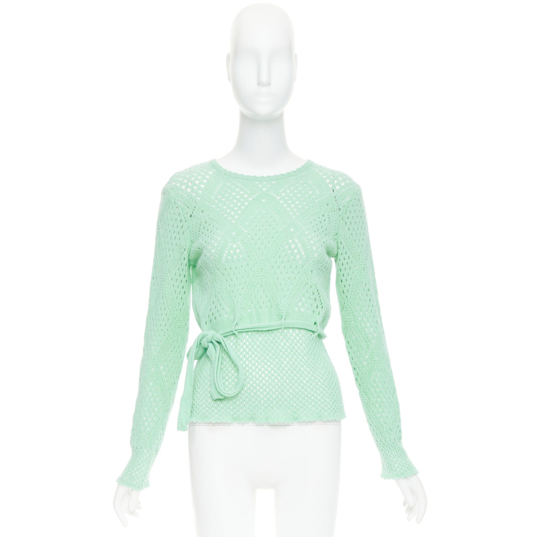 Salvatore Ferragamo SALVATORE FERRAGAMO green virgin wool cashmere tie belt knit sweater XL Size L / US 10 / IT 46 - 9 Thumbnail
