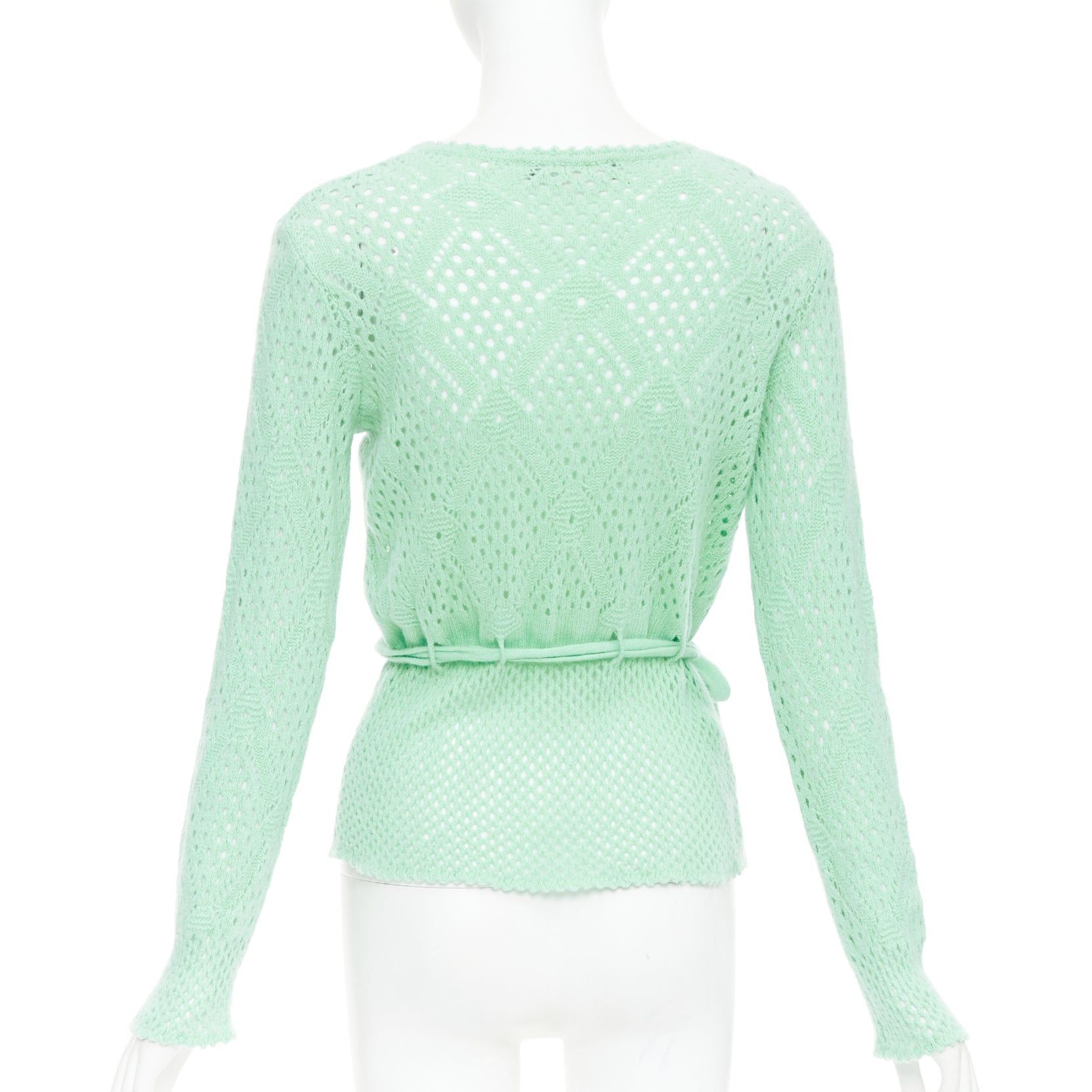 Salvatore Ferragamo SALVATORE FERRAGAMO green virgin wool cashmere tie belt knit sweater XL Size L / US 10 / IT 46 - 5 Thumbnail