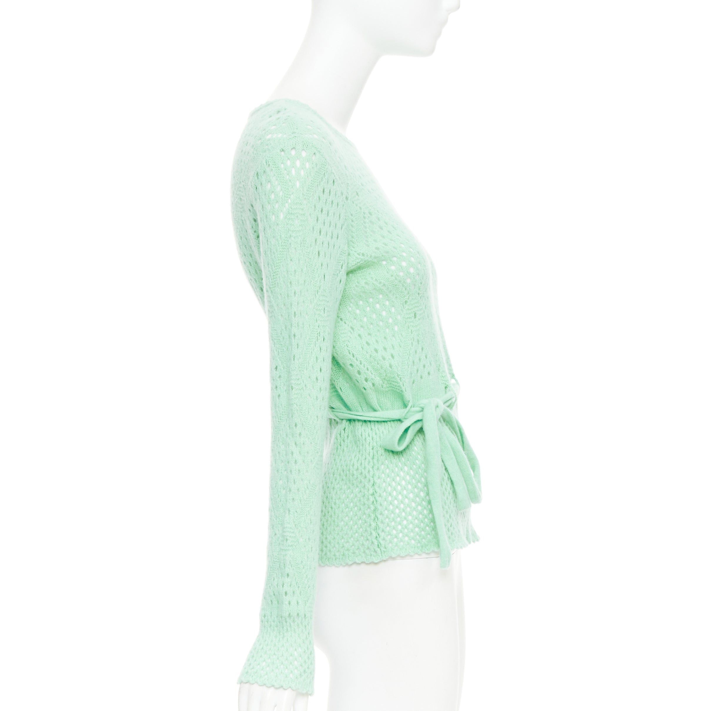 Salvatore Ferragamo SALVATORE FERRAGAMO green virgin wool cashmere tie belt knit sweater XL Size L / US 10 / IT 46 - 4 Thumbnail