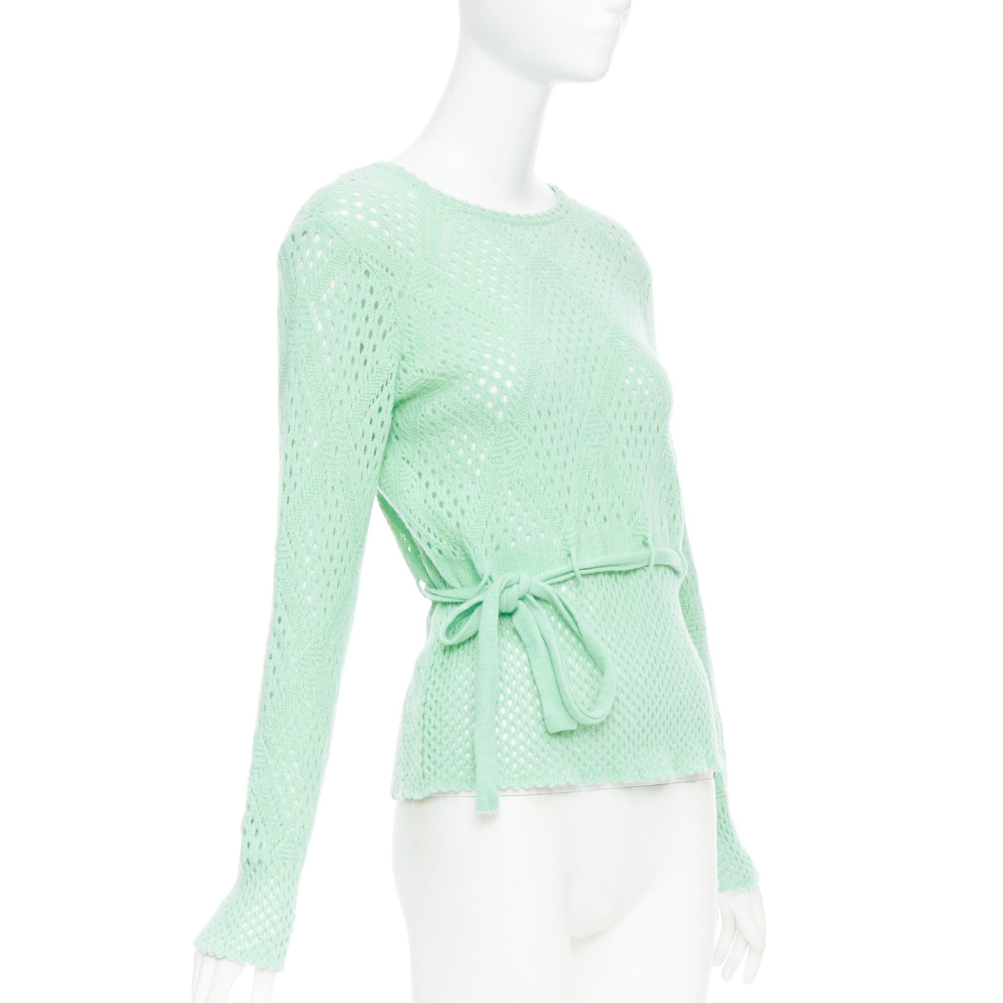 Salvatore Ferragamo SALVATORE FERRAGAMO green virgin wool cashmere tie belt knit sweater XL Size L / US 10 / IT 46 - 3 Thumbnail