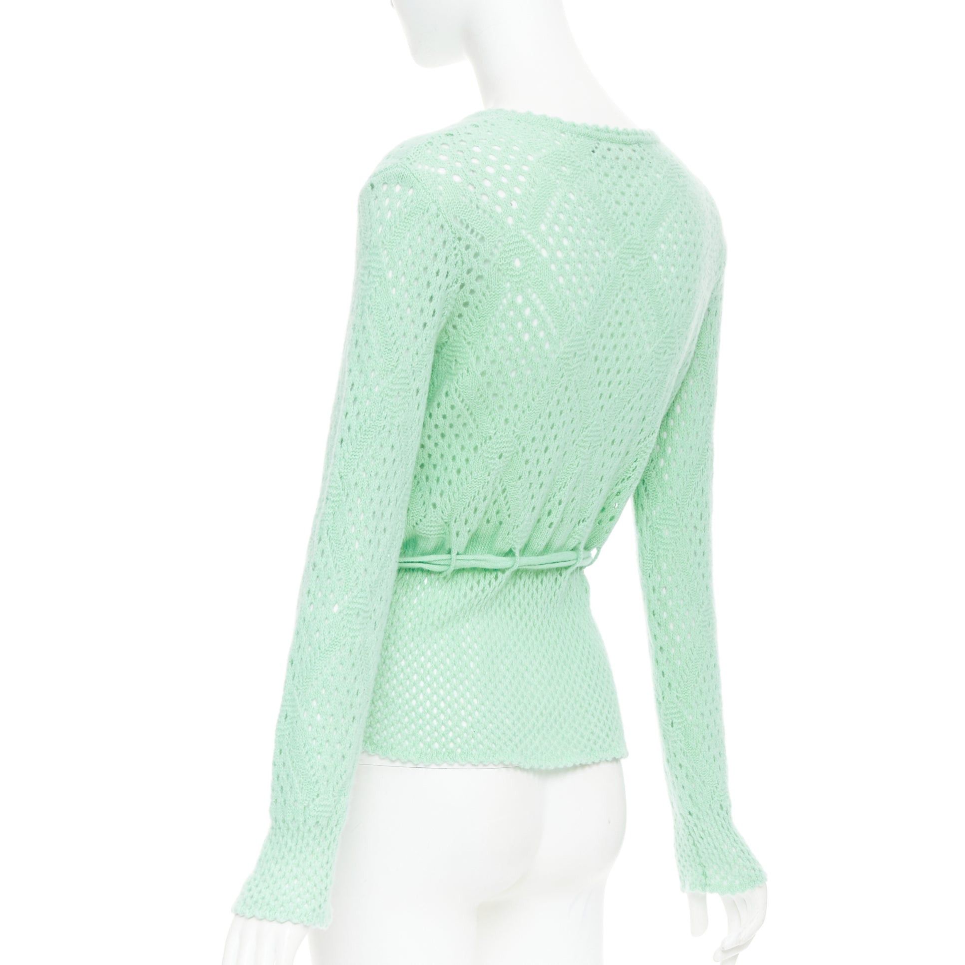 Salvatore Ferragamo SALVATORE FERRAGAMO green virgin wool cashmere tie belt knit sweater XL Size L / US 10 / IT 46 - 6 Thumbnail