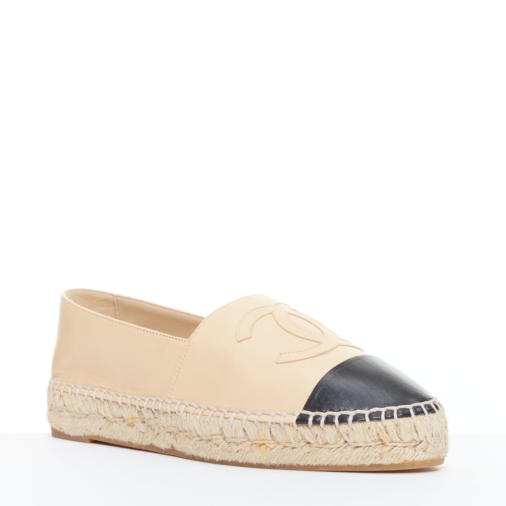 Chanel CHANEL nude lamb leather CC logo black toe cap beige espadrille shoes EU38 Size US 8 / IT 38 - 2 Thumbnail