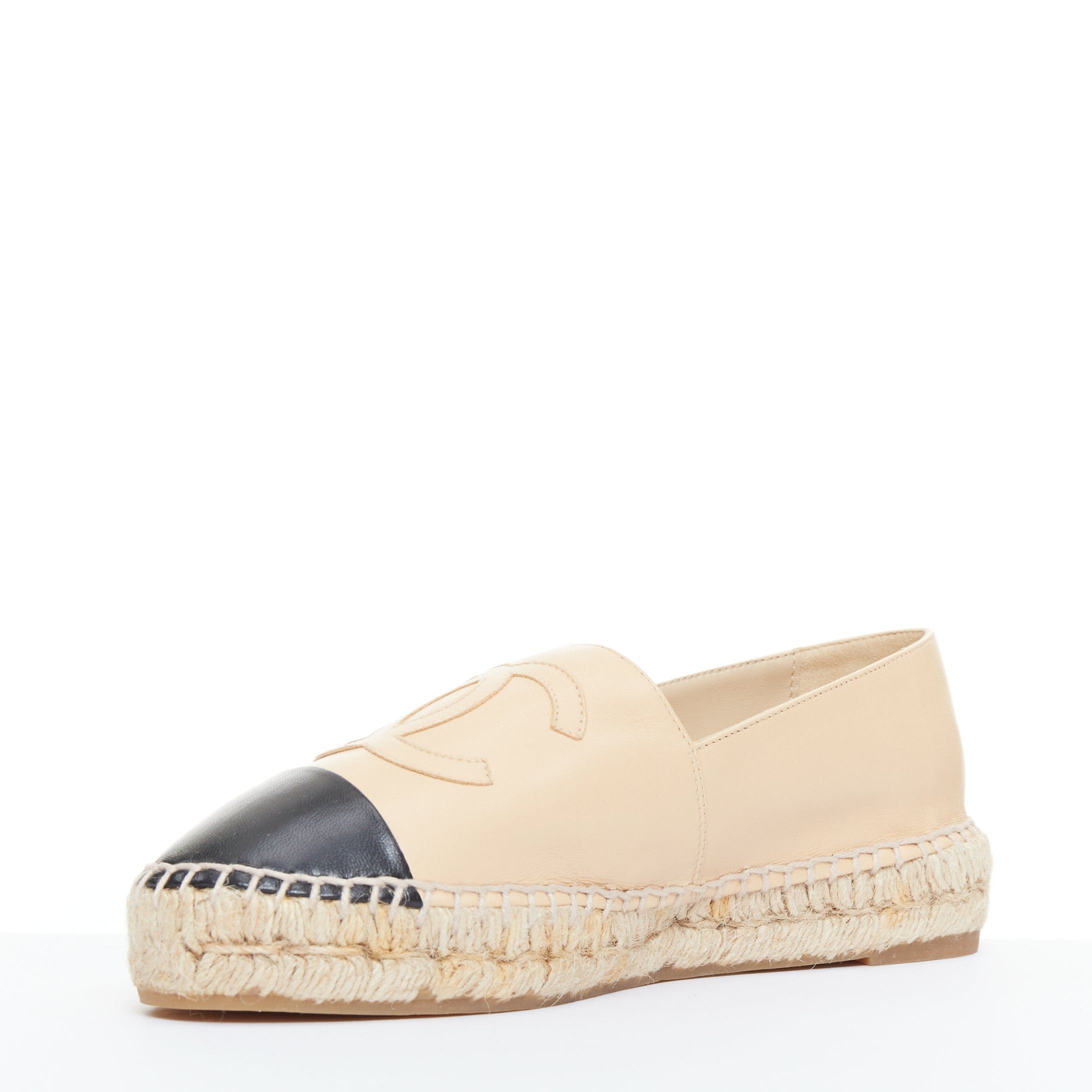 Chanel CHANEL nude lamb leather CC logo black toe cap beige espadrille shoes EU38 Size US 8 / IT 38 - 4 Thumbnail