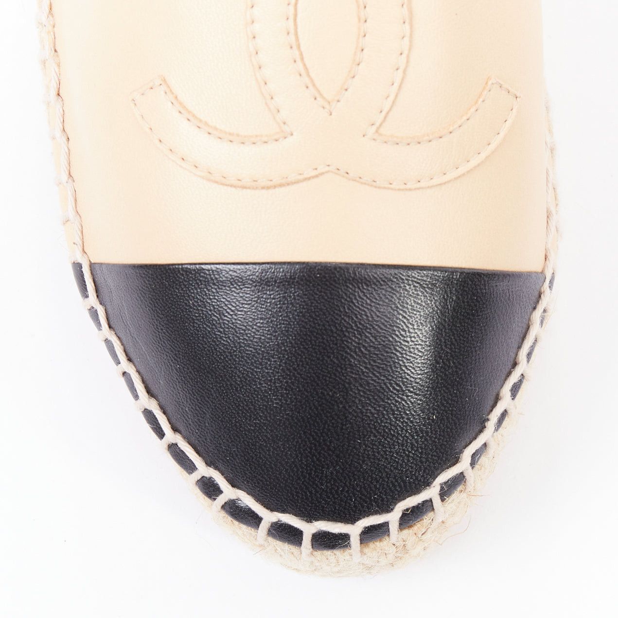 Chanel CHANEL nude lamb leather CC logo black toe cap beige espadrille shoes EU38 Size US 8 / IT 38 - 6 Thumbnail