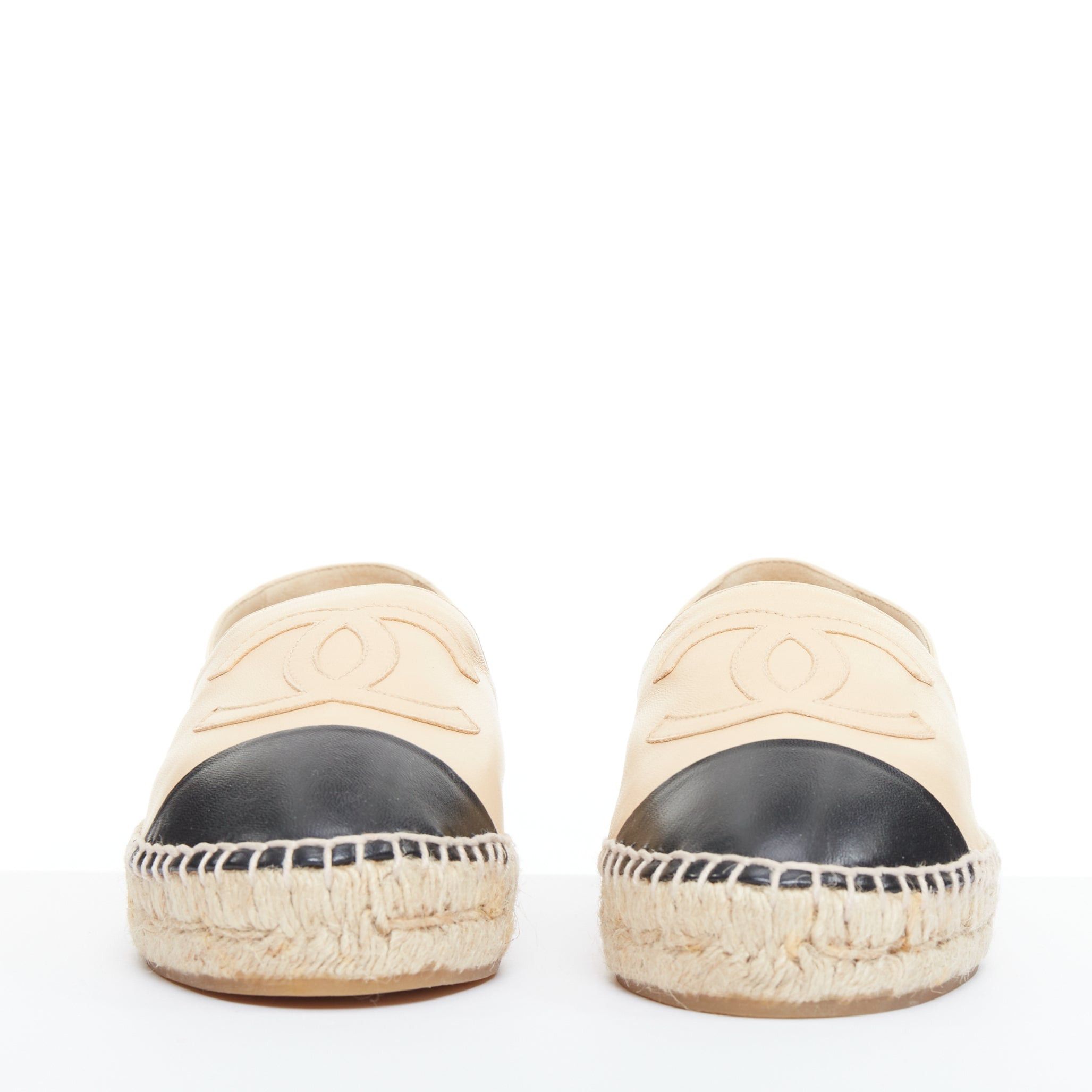 Chanel CHANEL nude lamb leather CC logo black toe cap beige espadrille shoes EU38 Size US 8 / IT 38 - 3 Thumbnail