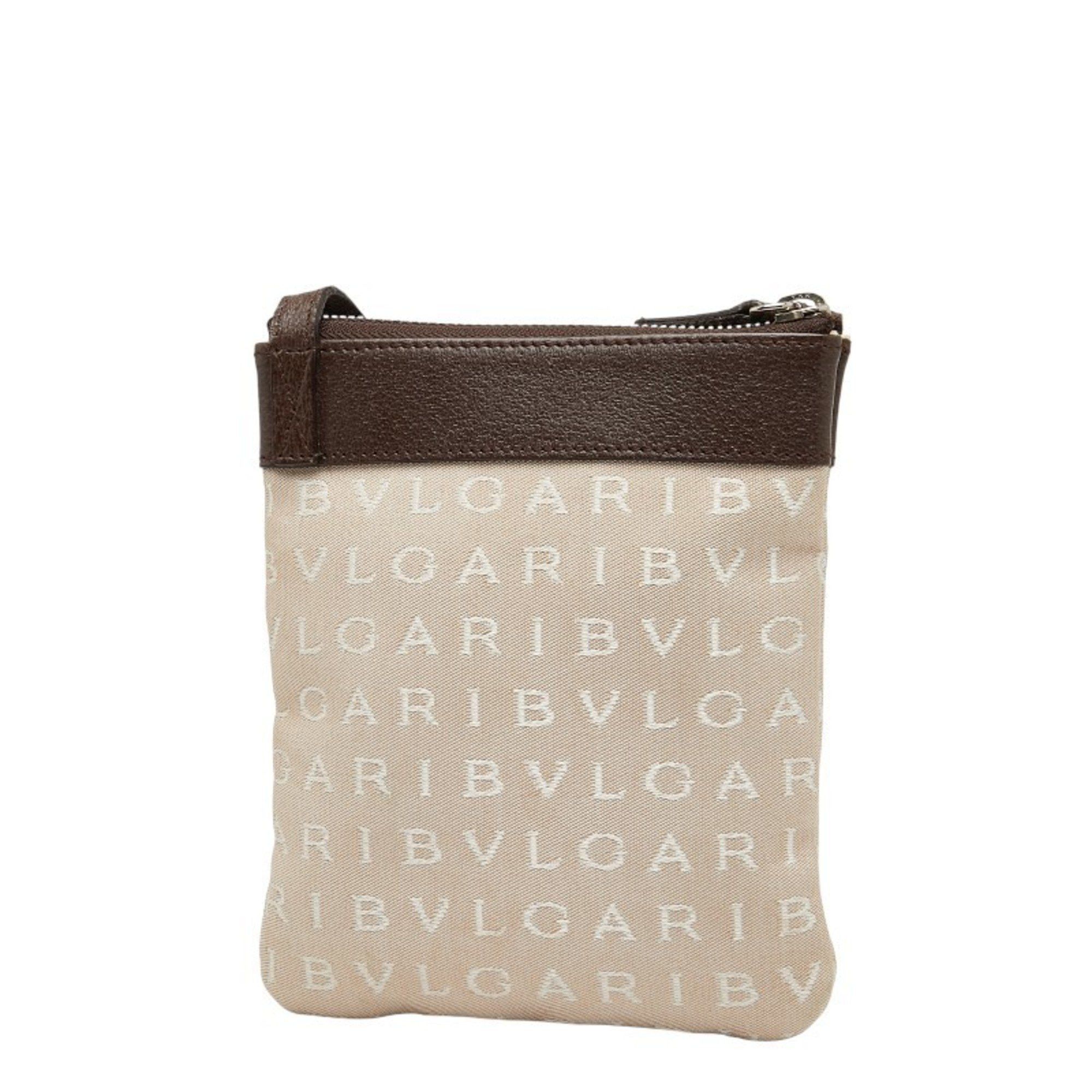 Bvlgari Bvlgari Logomania Pochette Shoulder Bag in Beige and Brown Canvas Leather for Women Size ONE SIZE - 2 Thumbnail