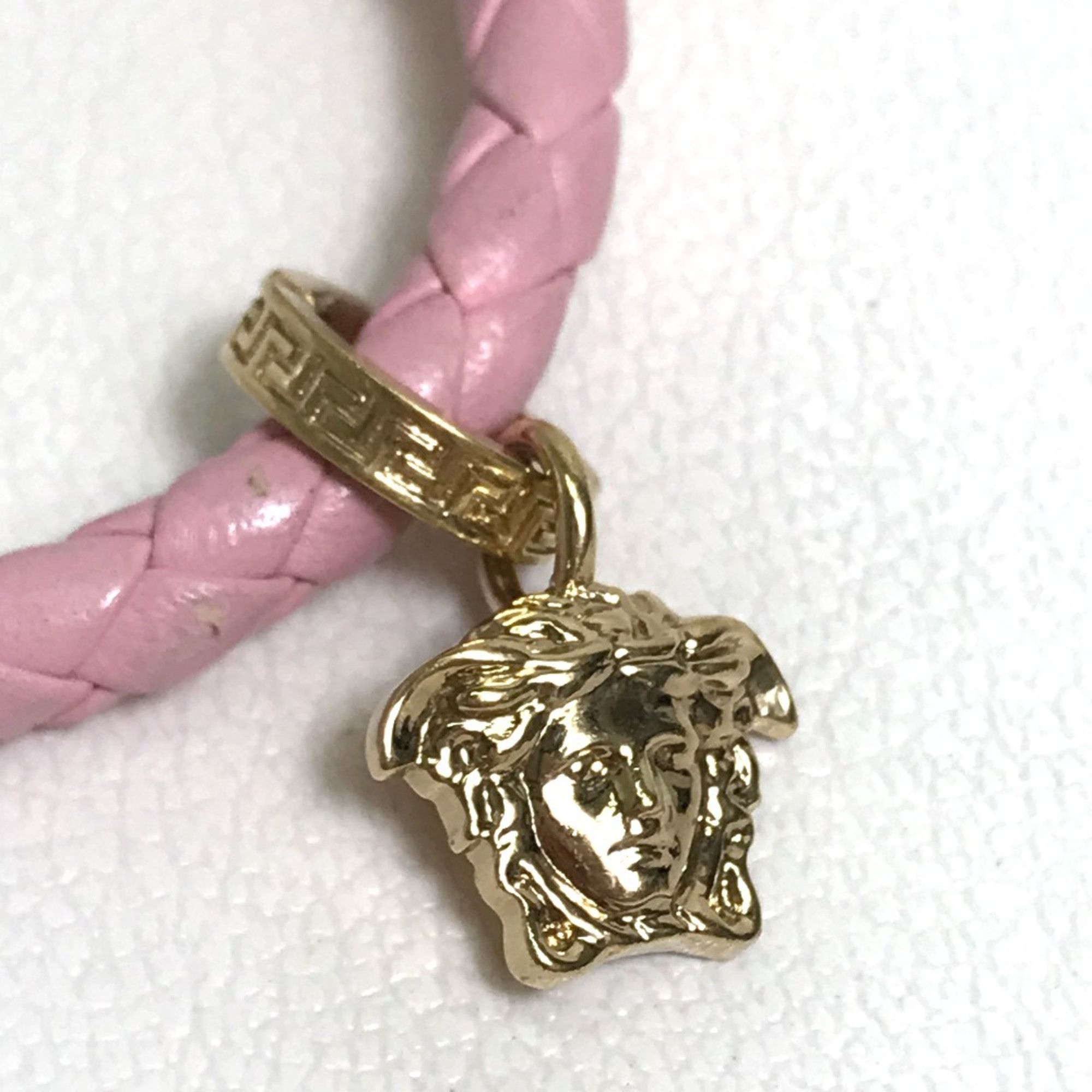 Versace Medusa Bracelet in Leather and Metal, Pink, for Women