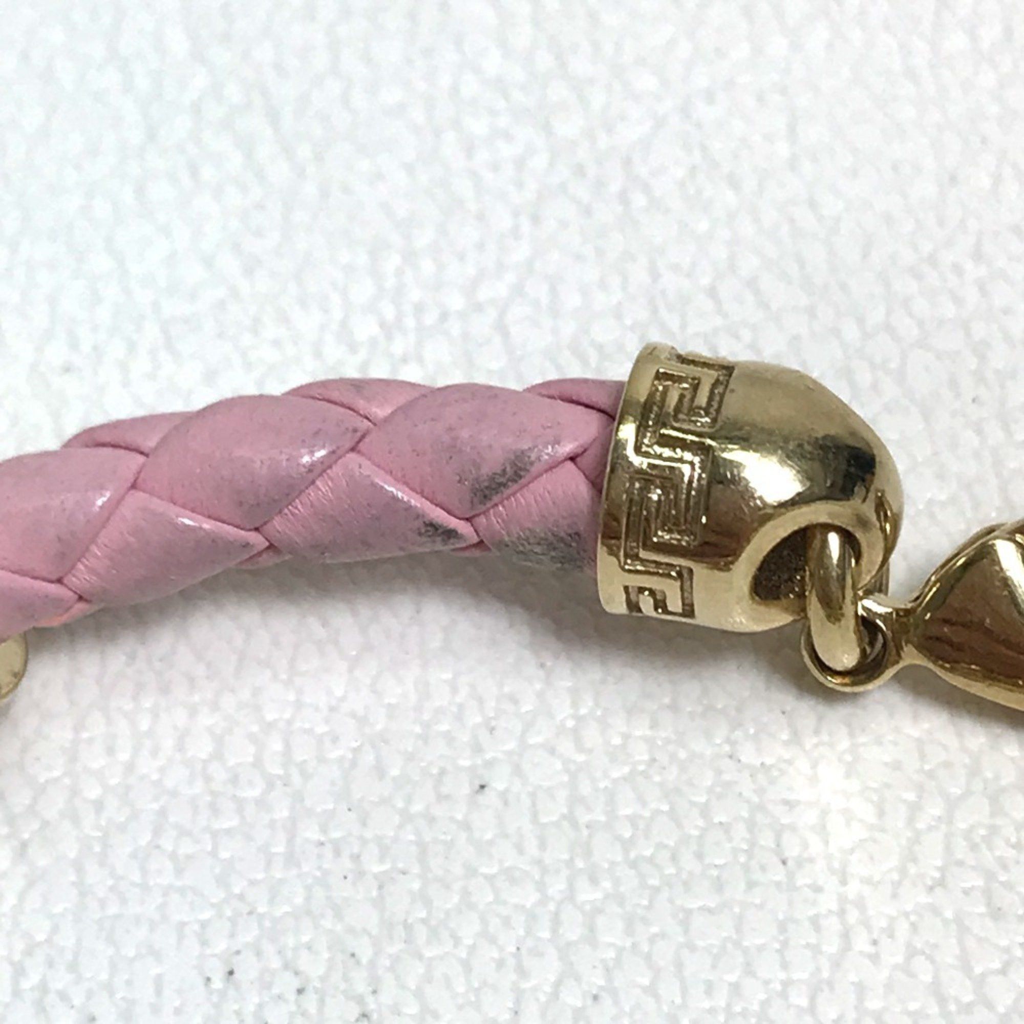 Versace Medusa Bracelet in Leather and Metal, Pink, for Women