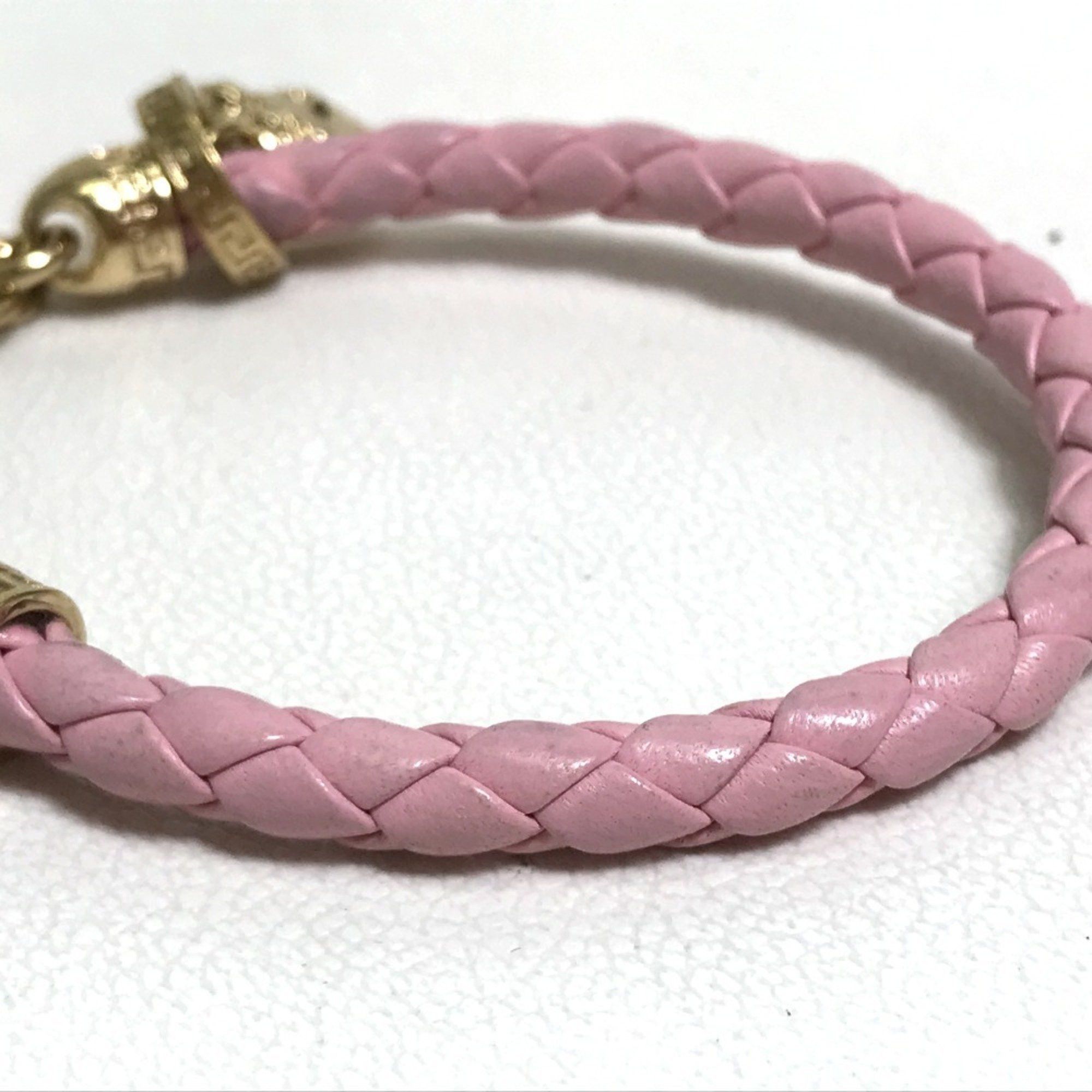 Versace Medusa Bracelet in Leather and Metal, Pink, for Women