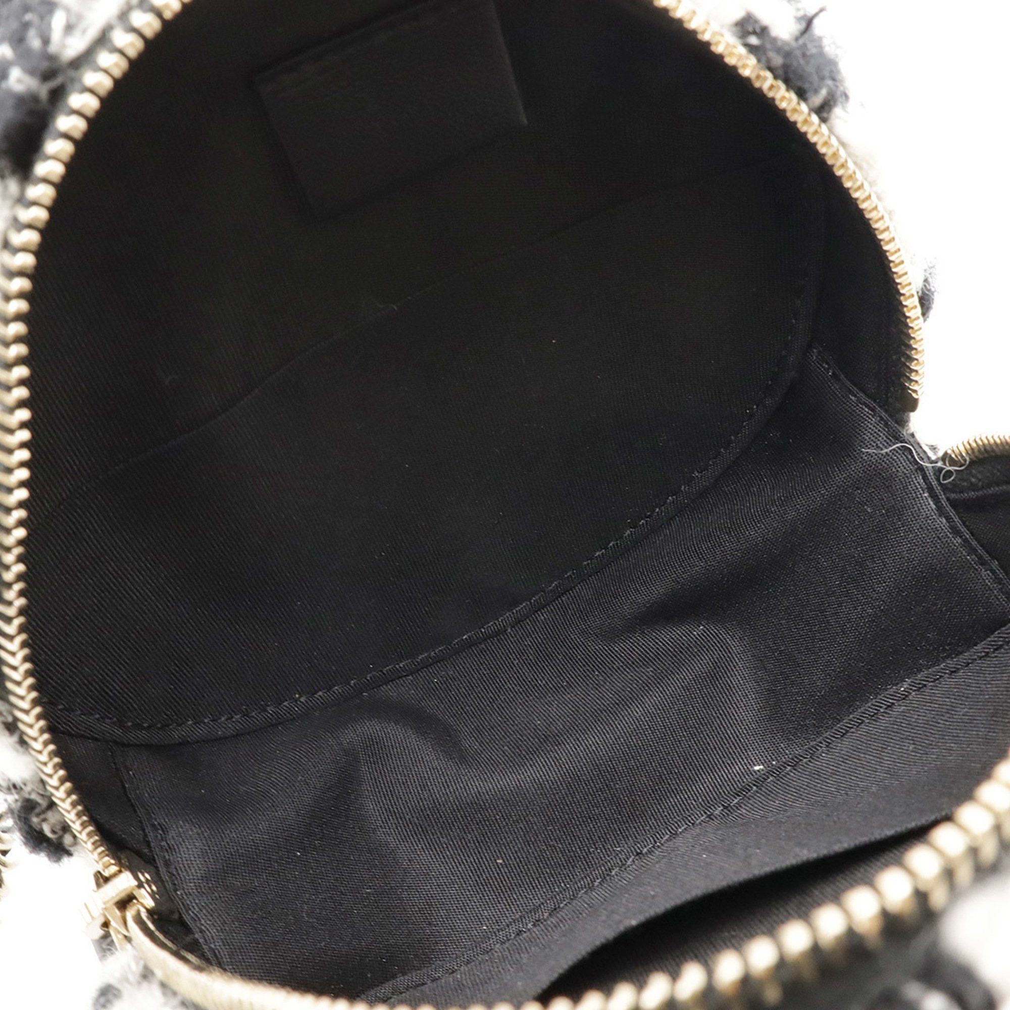 Chanel CHANEL Round Chain Shoulder Pochette in Houndstooth Tweed with Boa, Ivory and Black, AP0986 Size ONE SIZE - 7 Thumbnail