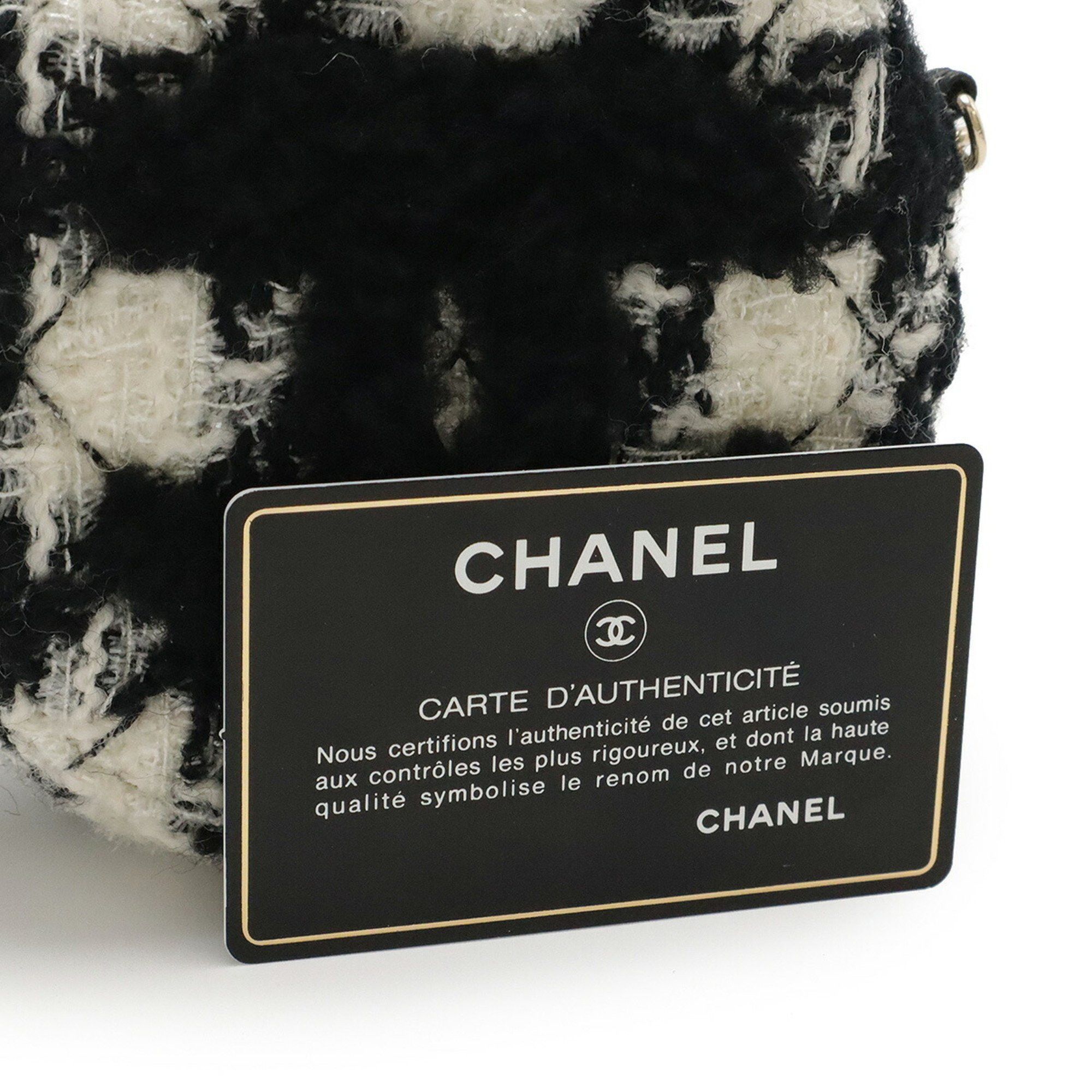 Chanel CHANEL Round Chain Shoulder Pochette in Houndstooth Tweed with Boa, Ivory and Black, AP0986 Size ONE SIZE - 10 Thumbnail