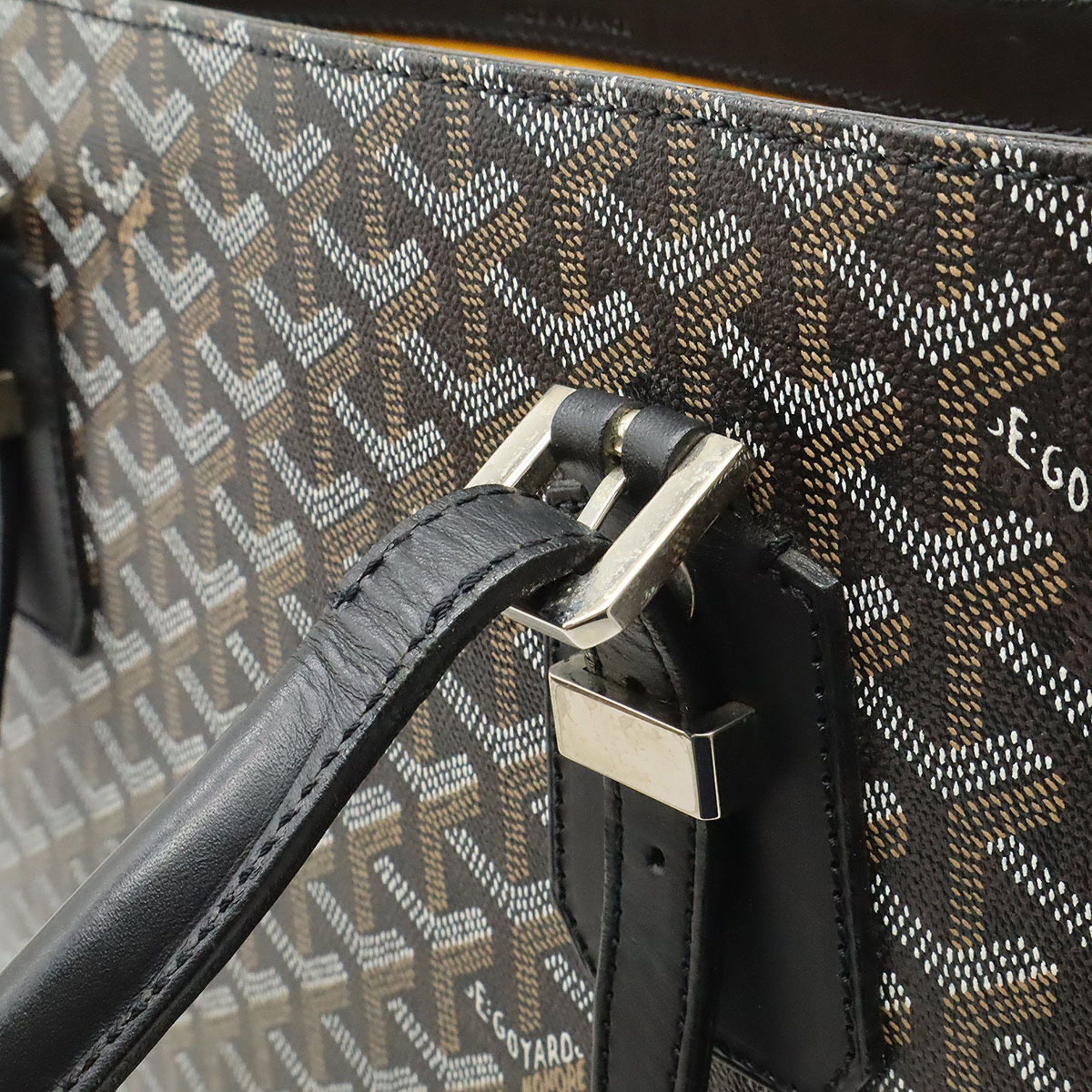 Goyard Goyard Comole GM Paint Handbag/Tote Bag, Herringbone Pattern, PVC Leather, Black, Brown, White, with Initial Print Size ONE SIZE - 9 Thumbnail
