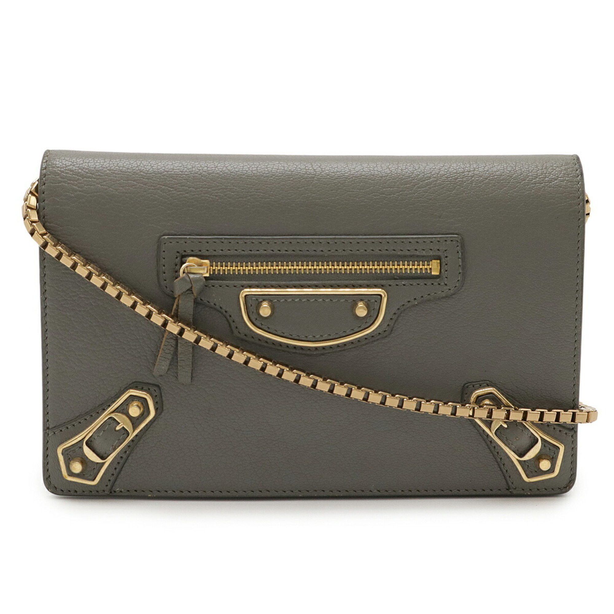 Balenciaga BALENCIAGA Classic Metallic Edge Chain Wallet Pochette Shoulder Bag Clutch Leather Gray 444169 Size ONE SIZE - 2 Thumbnail