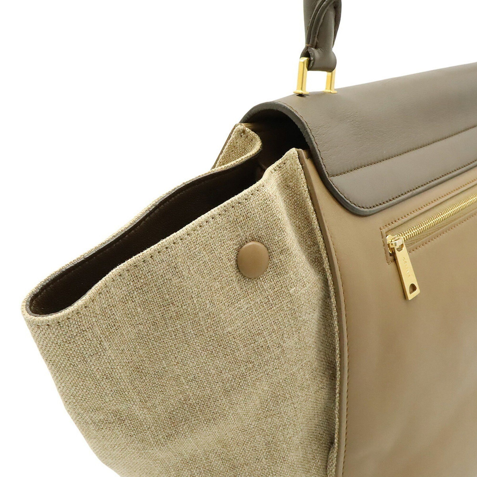 Celine CELINE Trapeze Handbag Shoulder Bag Leather Canvas Gray Beige Natural Size ONE SIZE - 5 Thumbnail