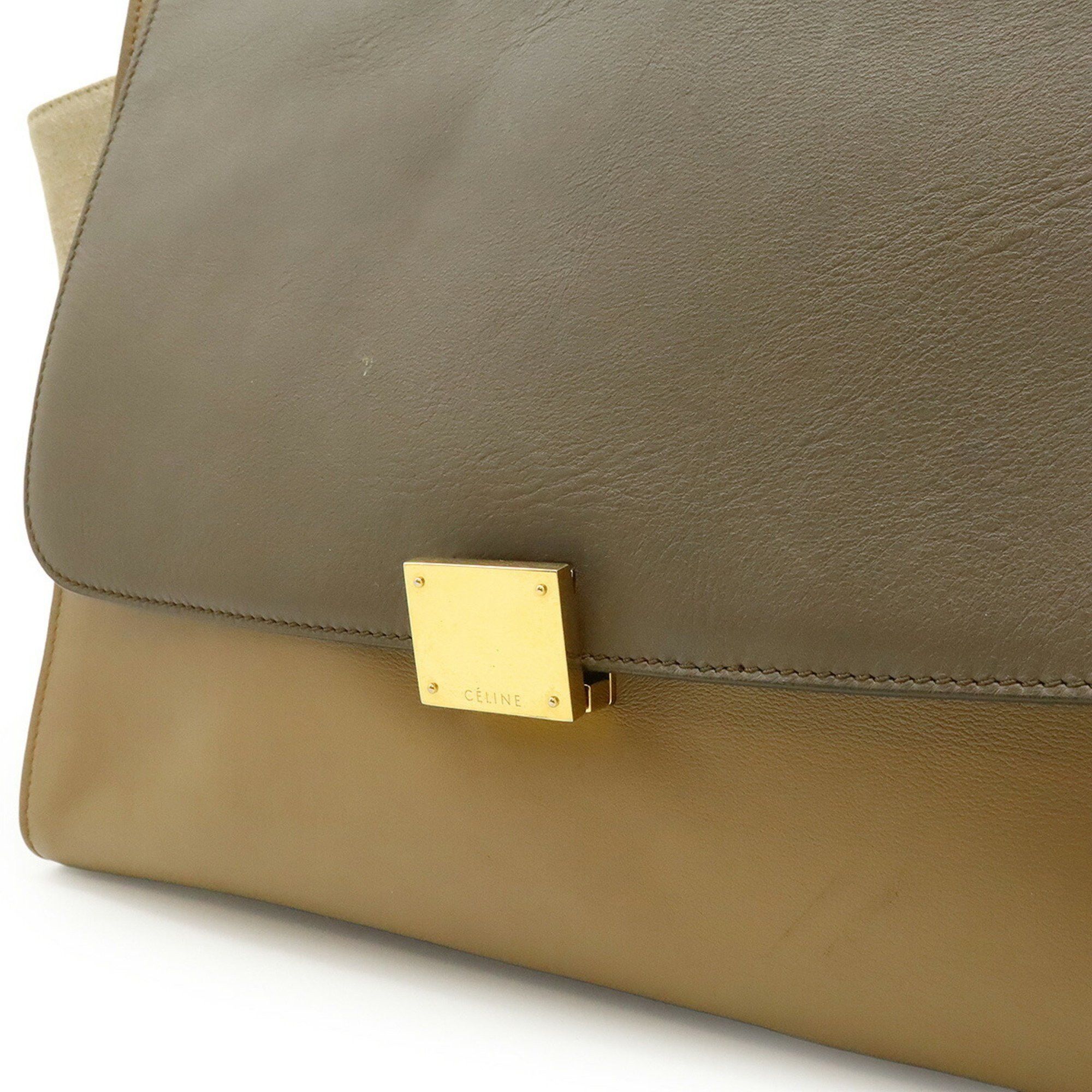 Celine CELINE Trapeze Handbag Shoulder Bag Leather Canvas Gray Beige Natural Size ONE SIZE - 7 Thumbnail