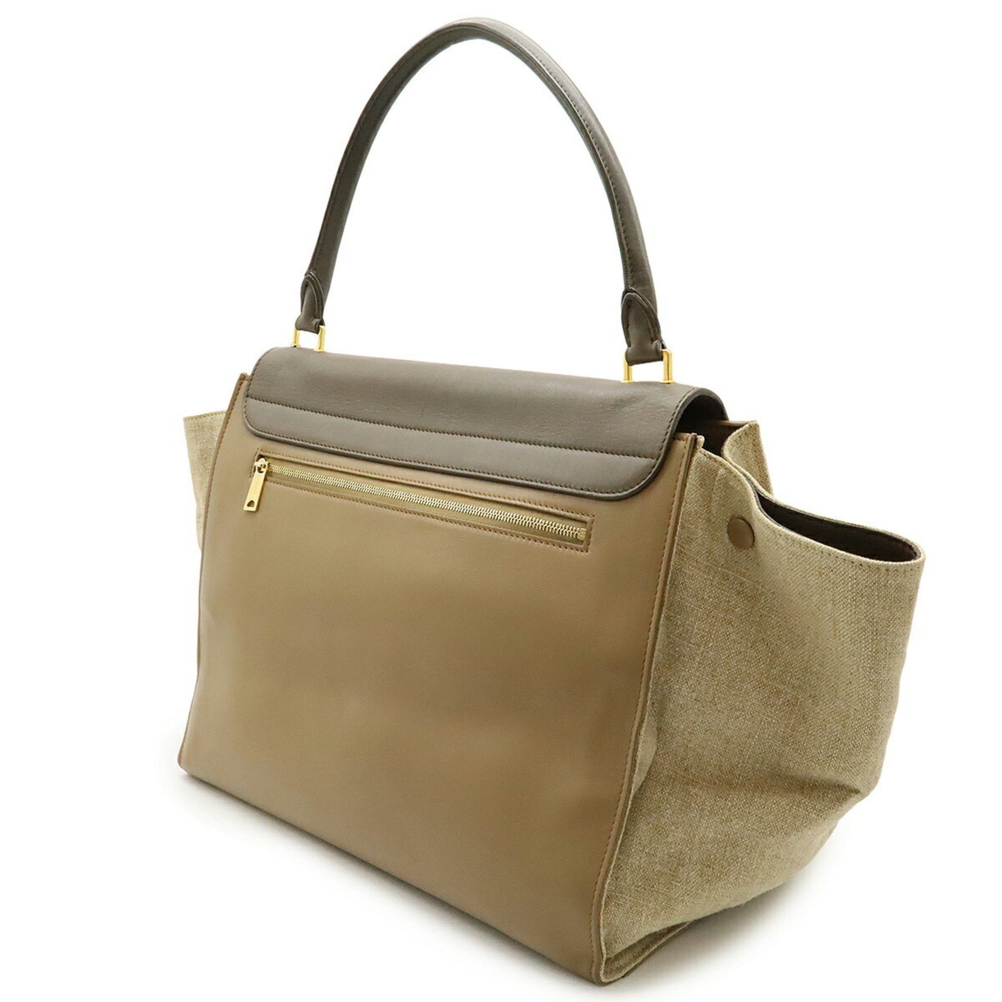 Celine CELINE Trapeze Handbag Shoulder Bag Leather Canvas Gray Beige Natural Size ONE SIZE - 3 Thumbnail