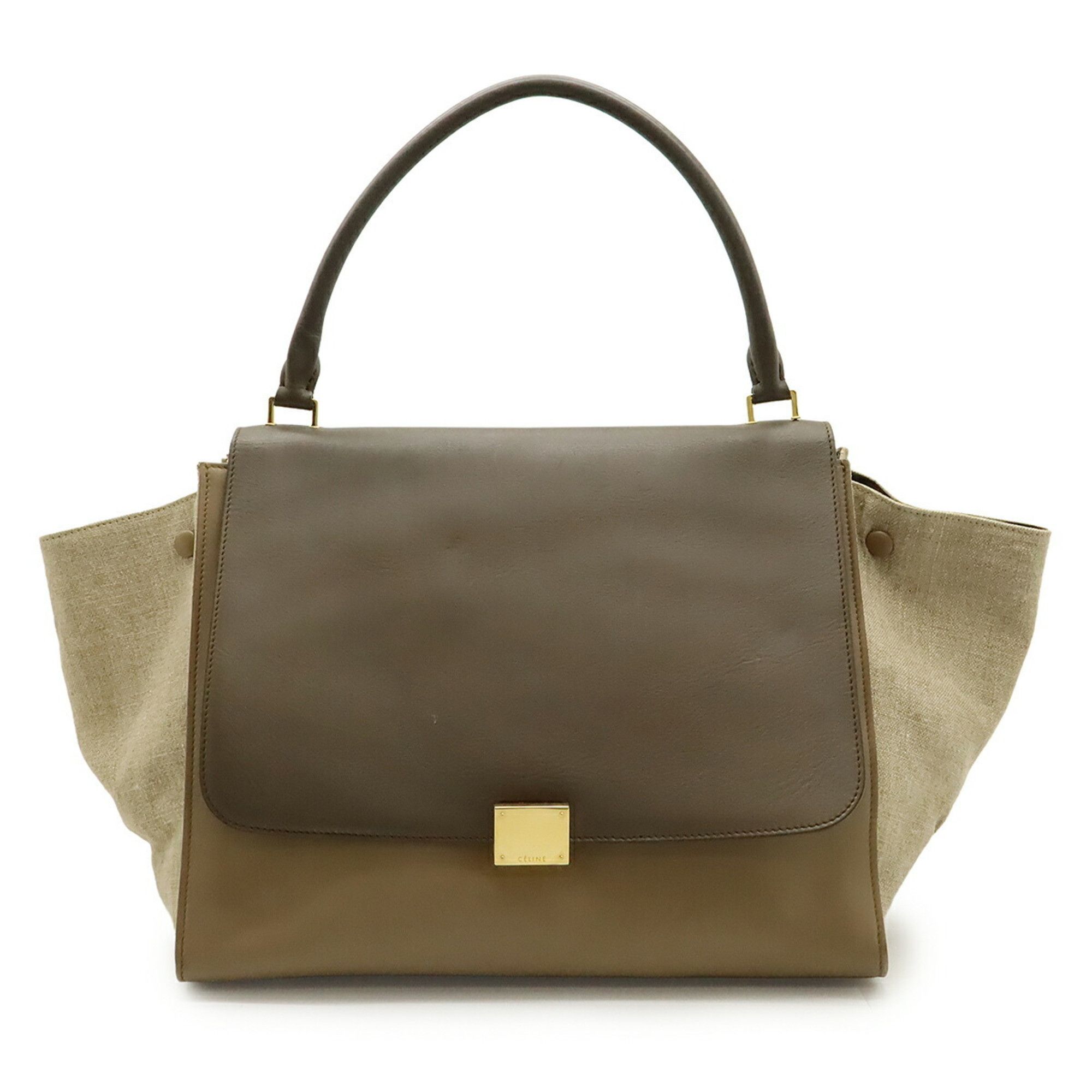 Celine CELINE Trapeze Handbag Shoulder Bag Leather Canvas Gray Beige Natural Size ONE SIZE - 2 Thumbnail