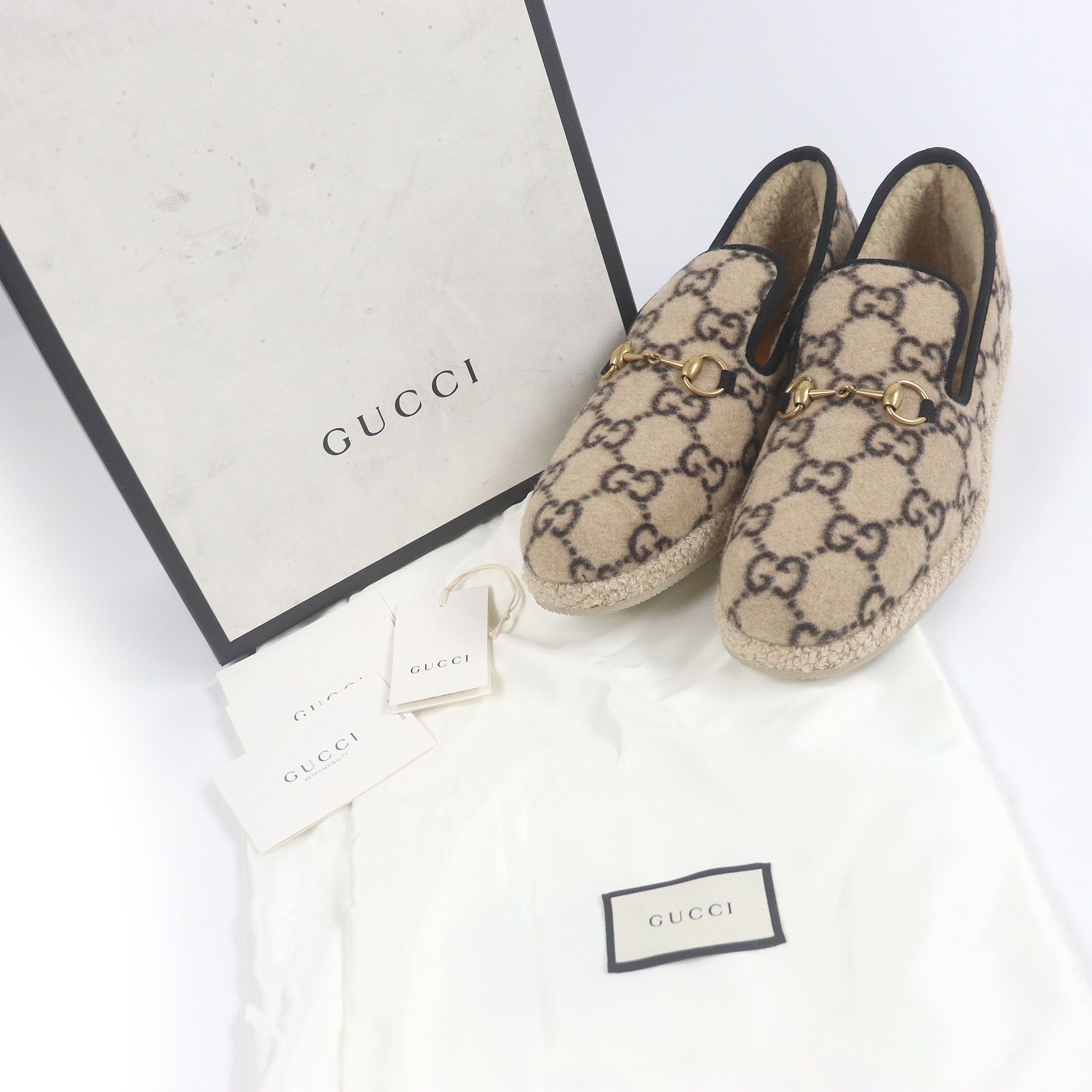 Gucci Gucci Gucci GG logo Horsebit Mouton Slip-on Natural Material Shoes DUTY FREE for USA Size ONE SIZE - 2 Thumbnail