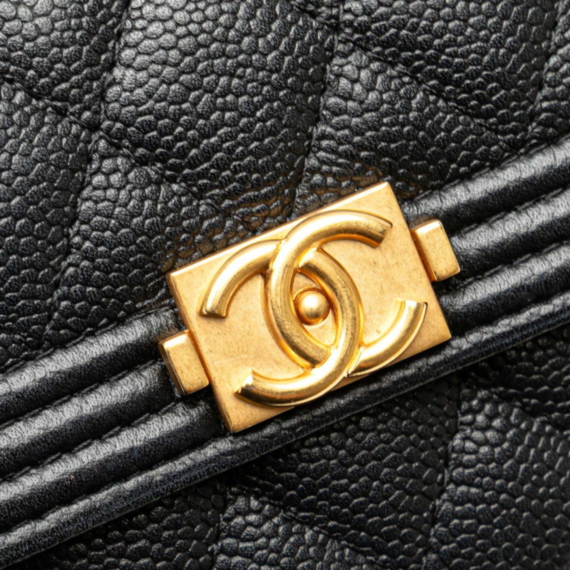 Chanel CHANEL Matelasse Boy Chanel Coco Mark Chain Shoulder Wallet in Black Caviar Skin for Women Size ONE SIZE - 4 Thumbnail