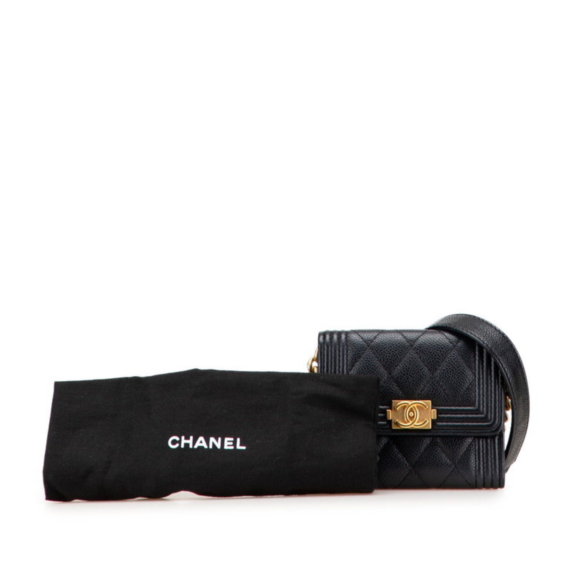 Chanel CHANEL Matelasse Boy Chanel Coco Mark Chain Shoulder Wallet in Black Caviar Skin for Women Size ONE SIZE - 9 Thumbnail