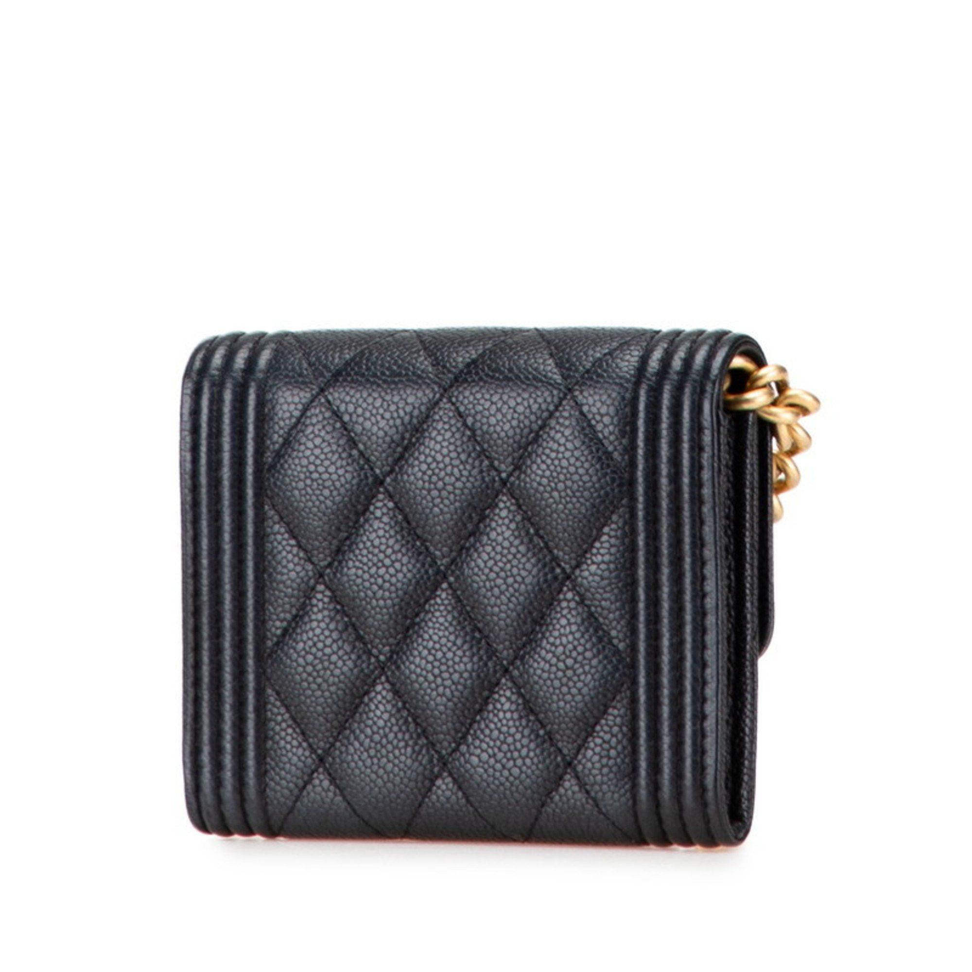 Chanel CHANEL Matelasse Boy Chanel Coco Mark Chain Shoulder Wallet in Black Caviar Skin for Women Size ONE SIZE - 2 Thumbnail