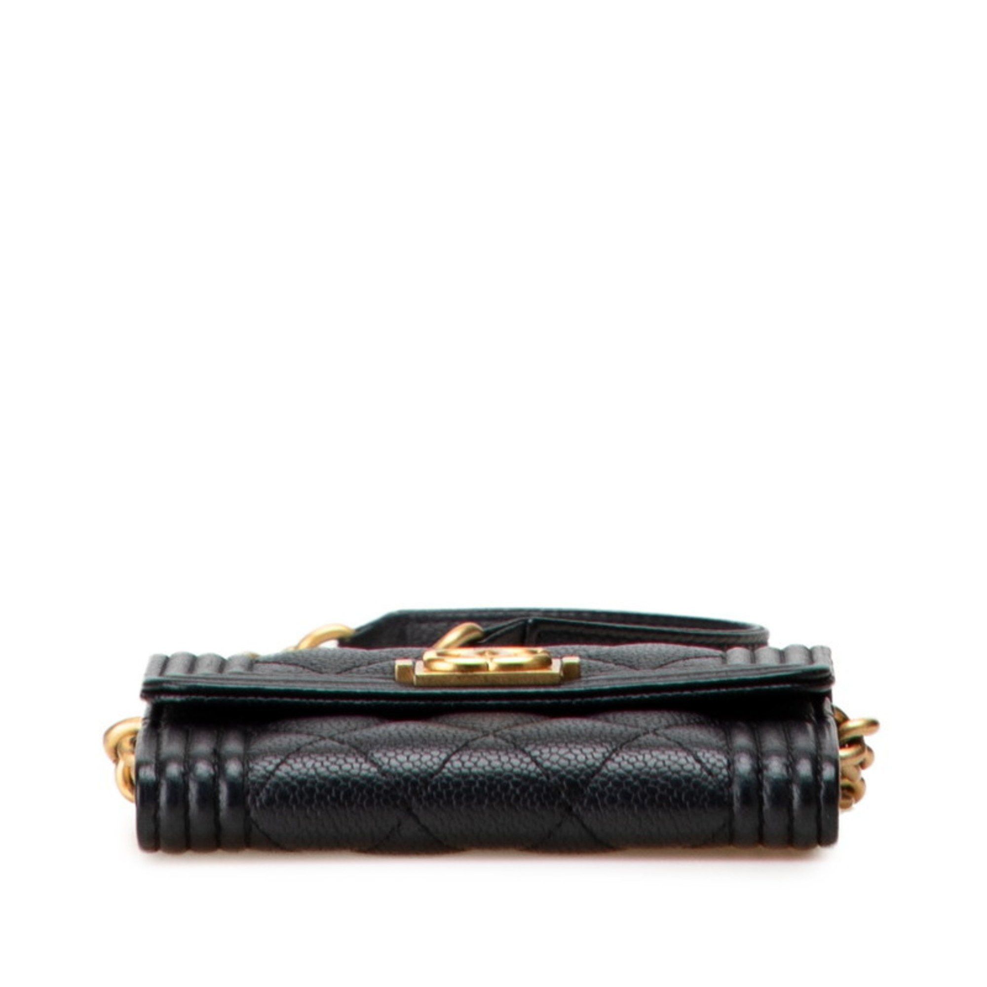 Chanel CHANEL Matelasse Boy Chanel Coco Mark Chain Shoulder Wallet in Black Caviar Skin for Women Size ONE SIZE - 3 Thumbnail