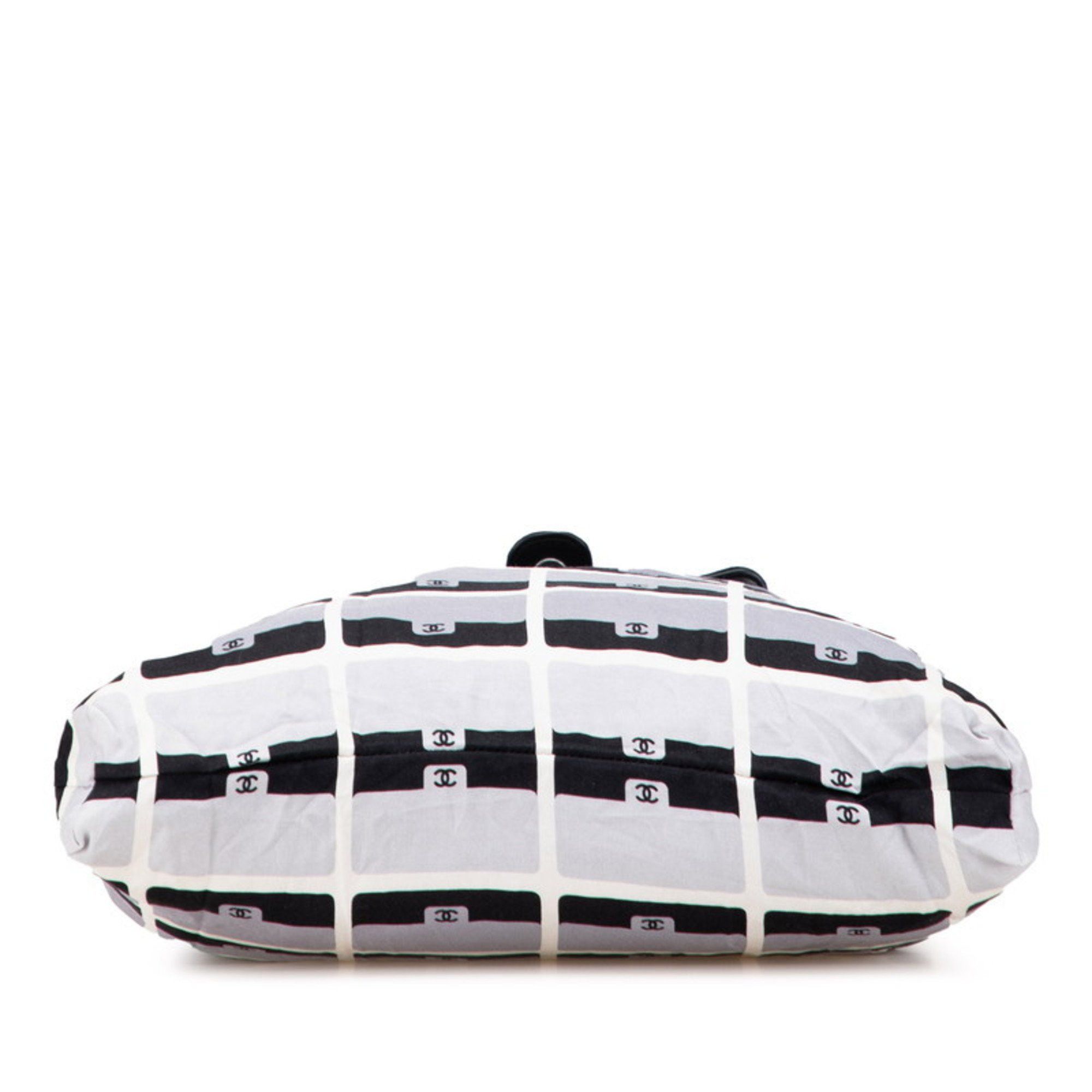 CHANEL Matelasse Tote Bag, Eco Chain Shoulder 2-Way, Black, White, Gray, Cotton, Women's