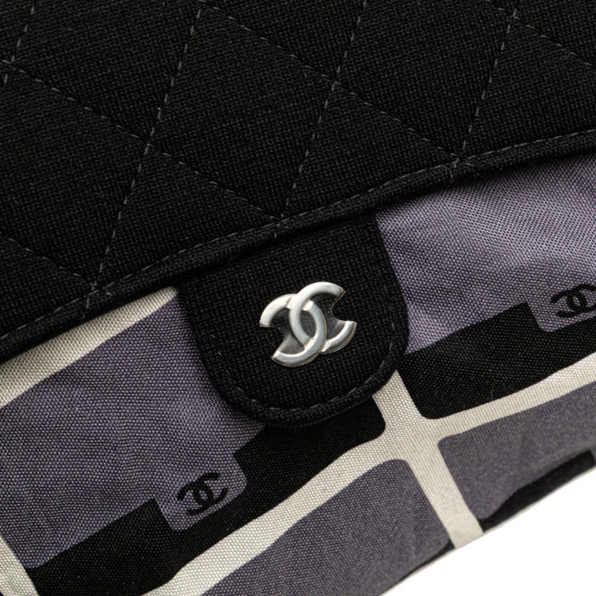 CHANEL Matelasse Tote Bag, Eco Chain Shoulder 2-Way, Black, White, Gray, Cotton, Women's