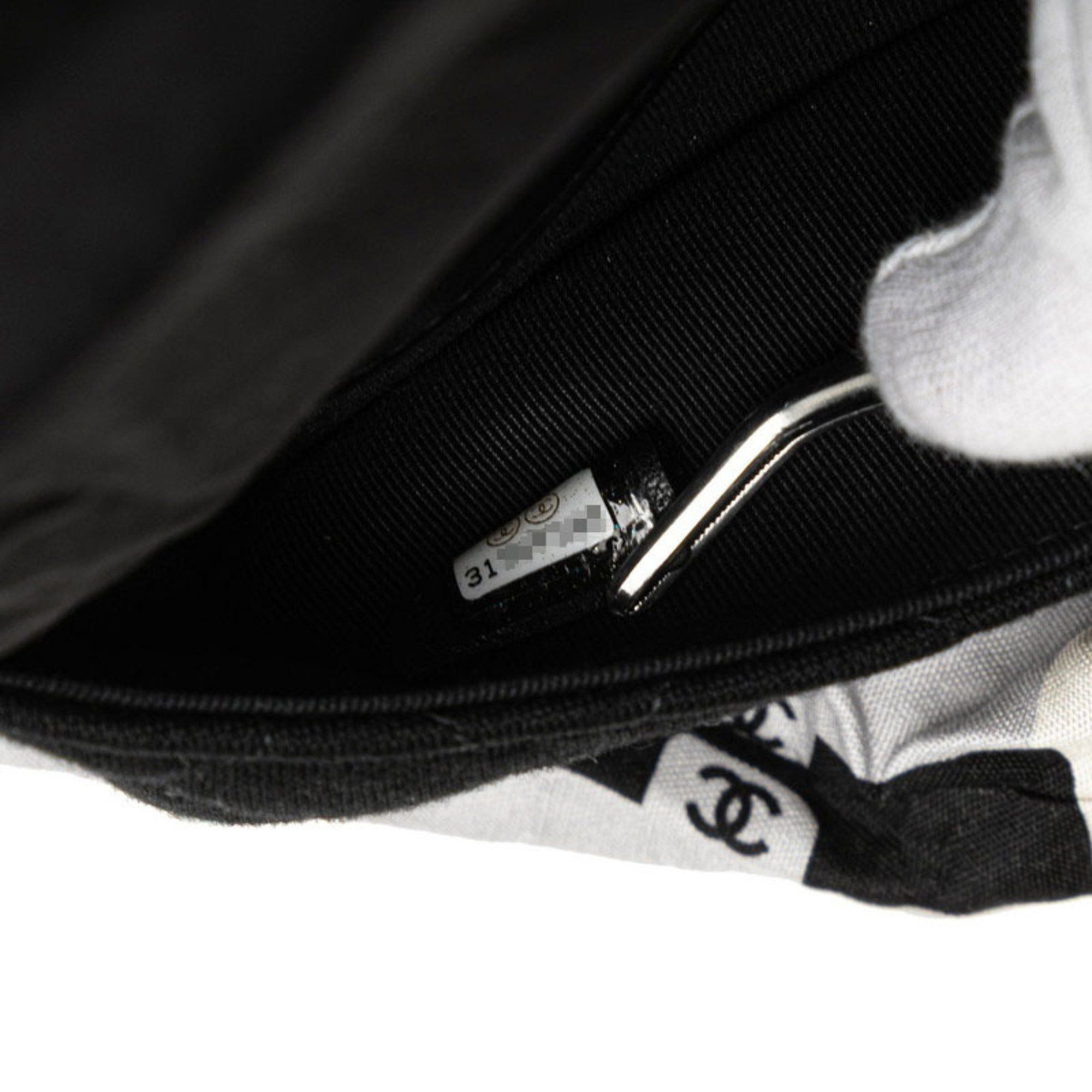 CHANEL Matelasse Tote Bag, Eco Chain Shoulder 2-Way, Black, White, Gray, Cotton, Women's