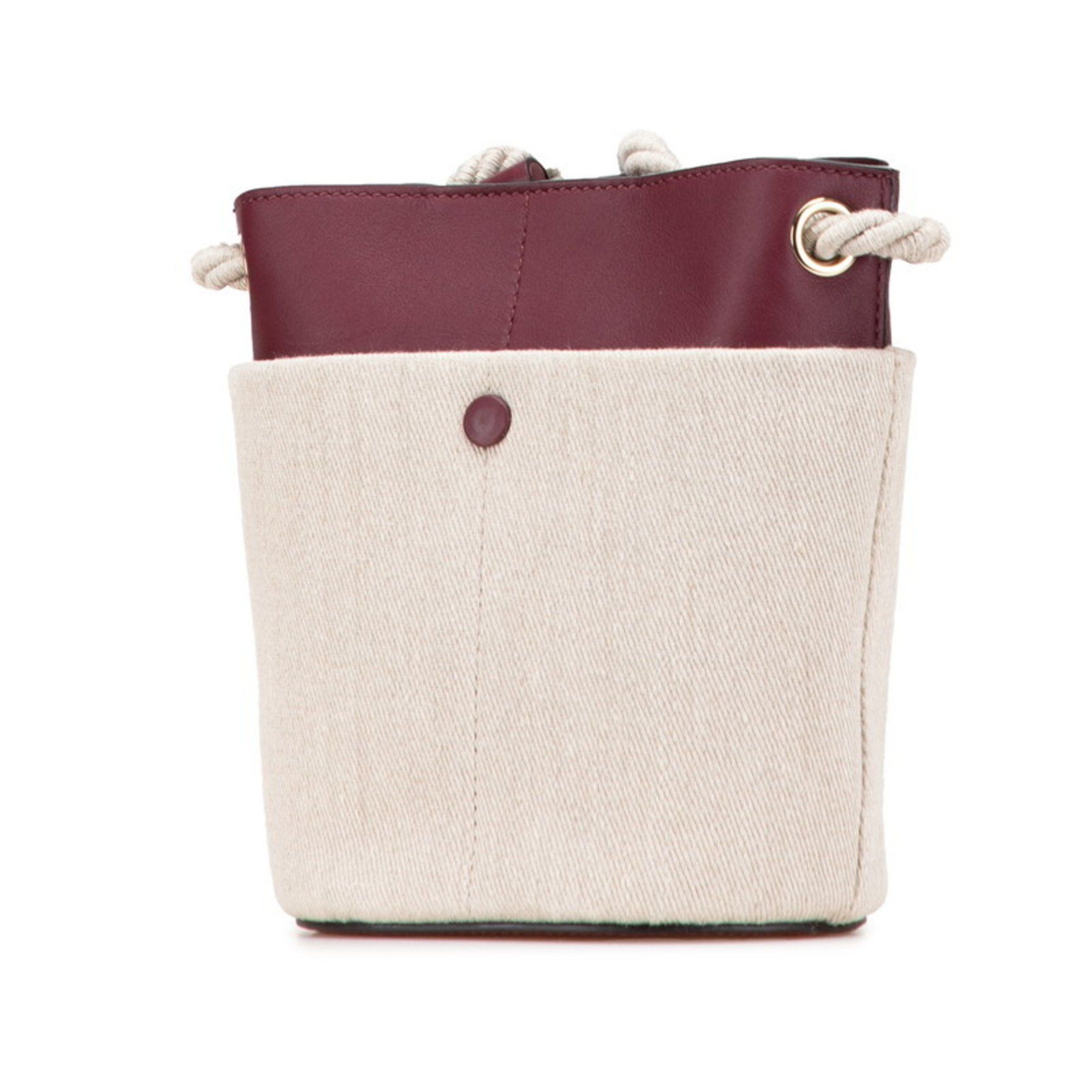 Chloe Chloé Chloe KEY Bucket Bag, Small, Crossbody Shoulder Beige, Wine Red, Leather, Linen, Women's Size ONE SIZE - 2 Thumbnail