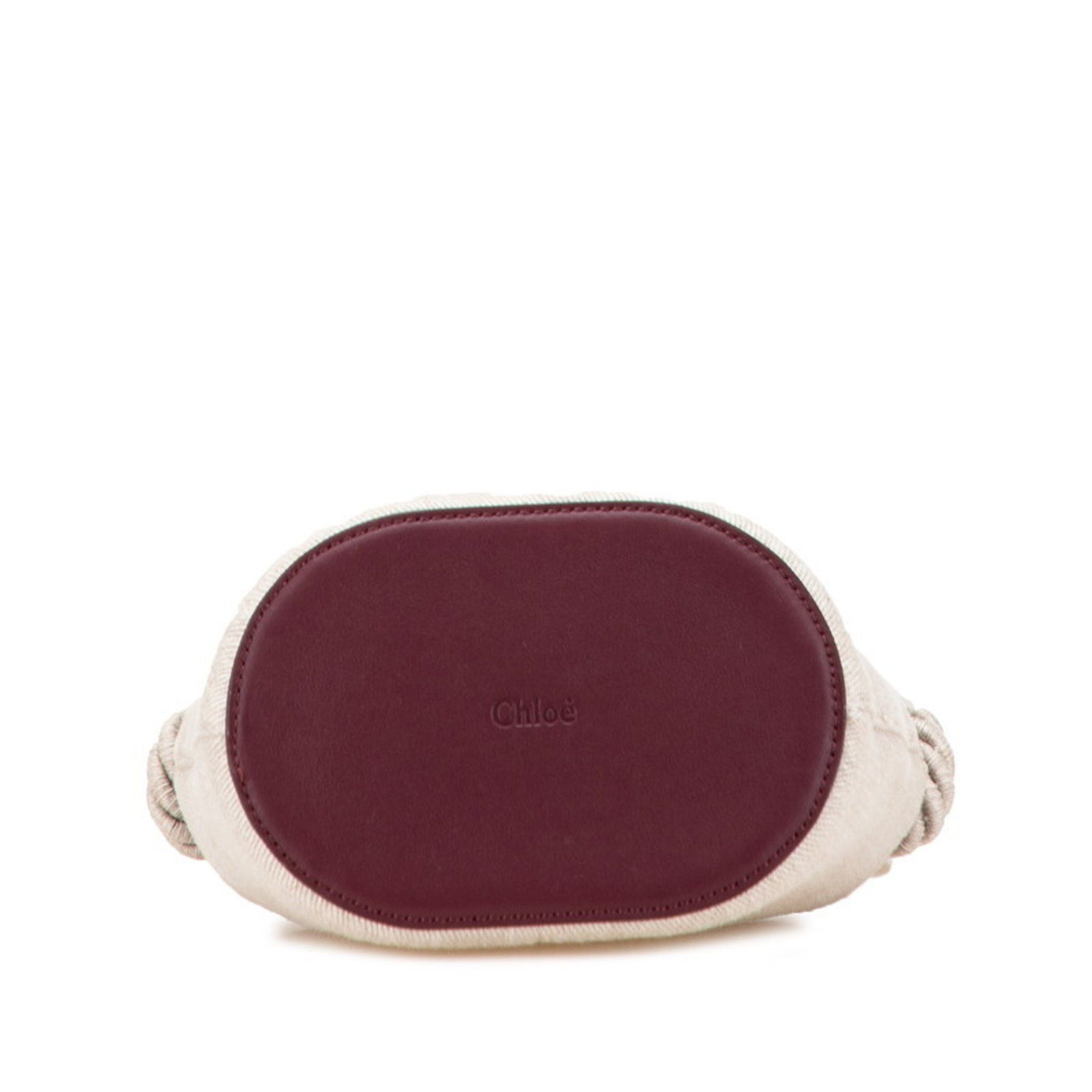 Chloe Chloé Chloe KEY Bucket Bag, Small, Crossbody Shoulder Beige, Wine Red, Leather, Linen, Women's Size ONE SIZE - 3 Thumbnail