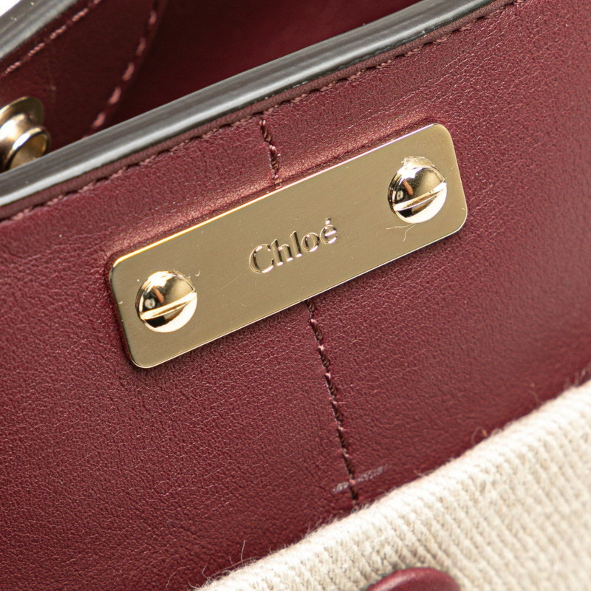 Chloe Chloé Chloe KEY Bucket Bag, Small, Crossbody Shoulder Beige, Wine Red, Leather, Linen, Women's Size ONE SIZE - 4 Thumbnail