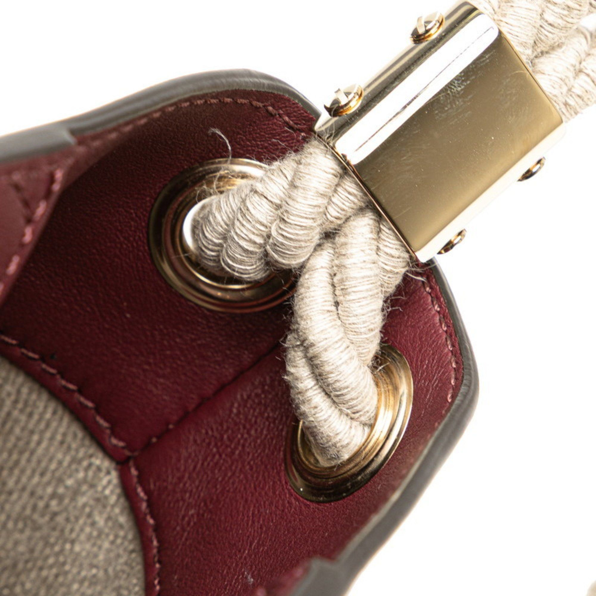 Chloe Chloé Chloe KEY Bucket Bag, Small, Crossbody Shoulder Beige, Wine Red, Leather, Linen, Women's Size ONE SIZE - 5 Thumbnail