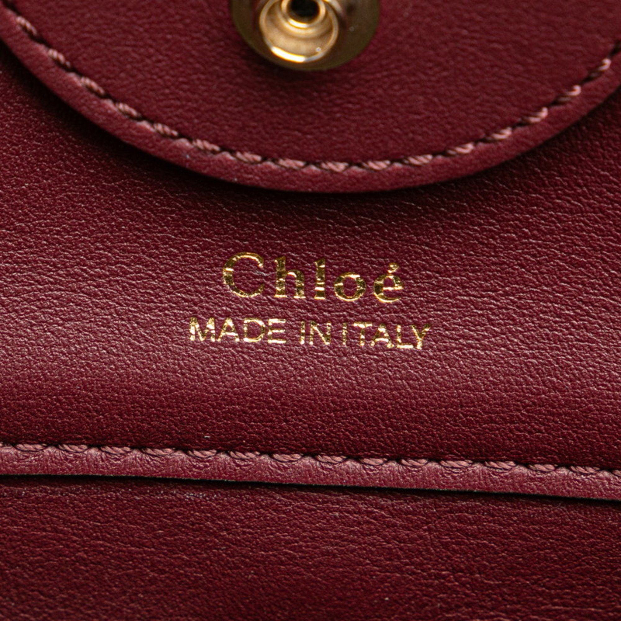 Chloe Chloé Chloe KEY Bucket Bag, Small, Crossbody Shoulder Beige, Wine Red, Leather, Linen, Women's Size ONE SIZE - 7 Thumbnail