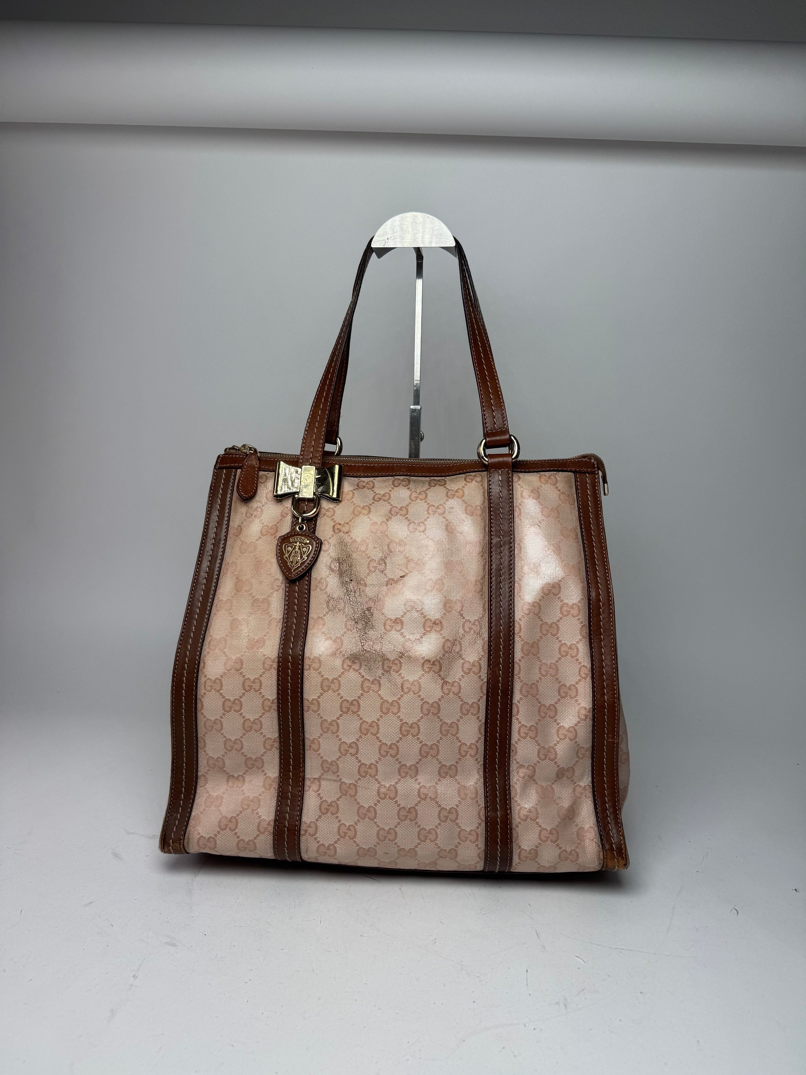 Gucci Vintage Leather Monogram Handbag Pink Brown Size ONE SIZE - 5 Thumbnail