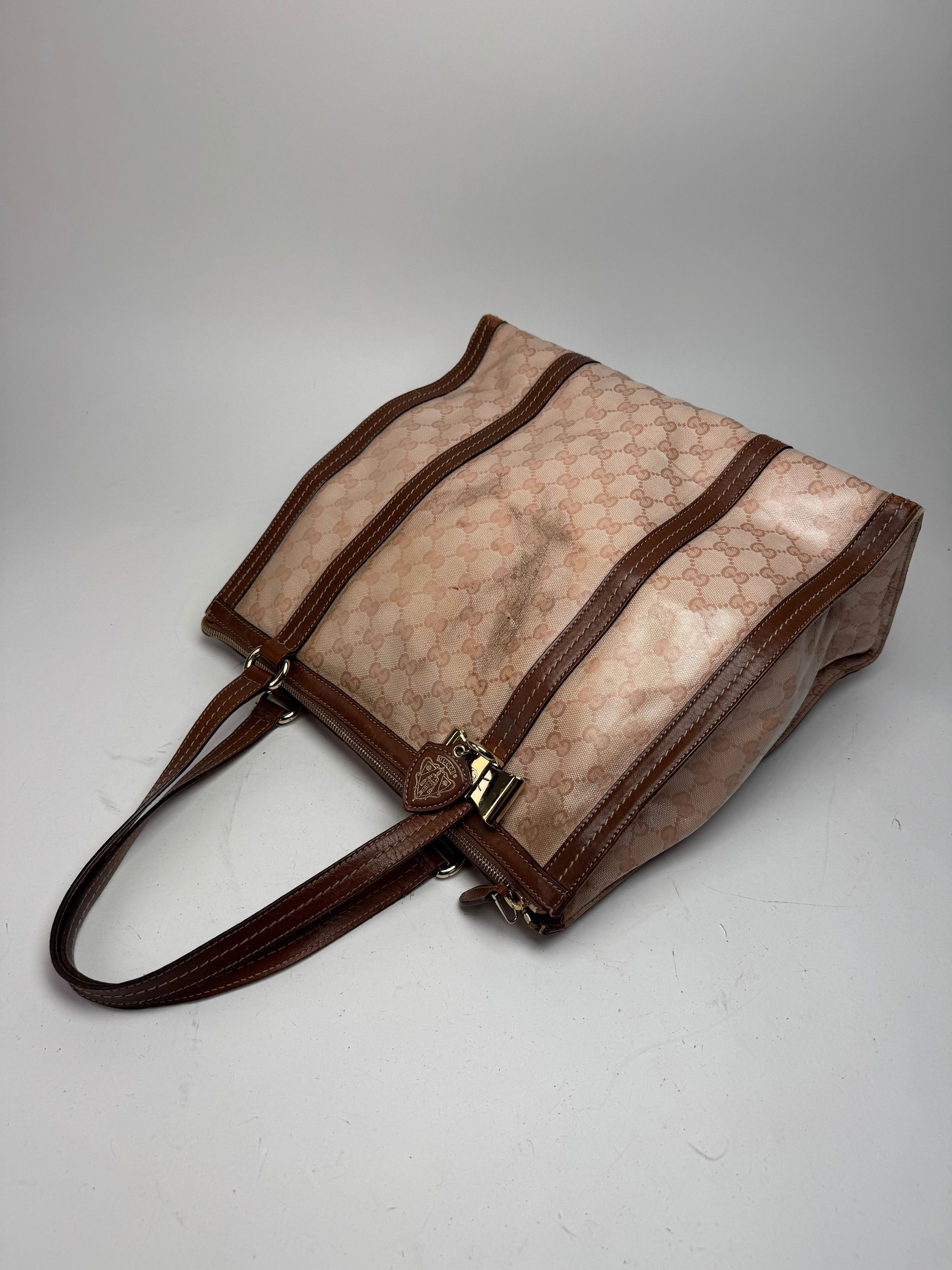 Gucci Vintage Leather Monogram Handbag Pink Brown Size ONE SIZE - 11 Thumbnail