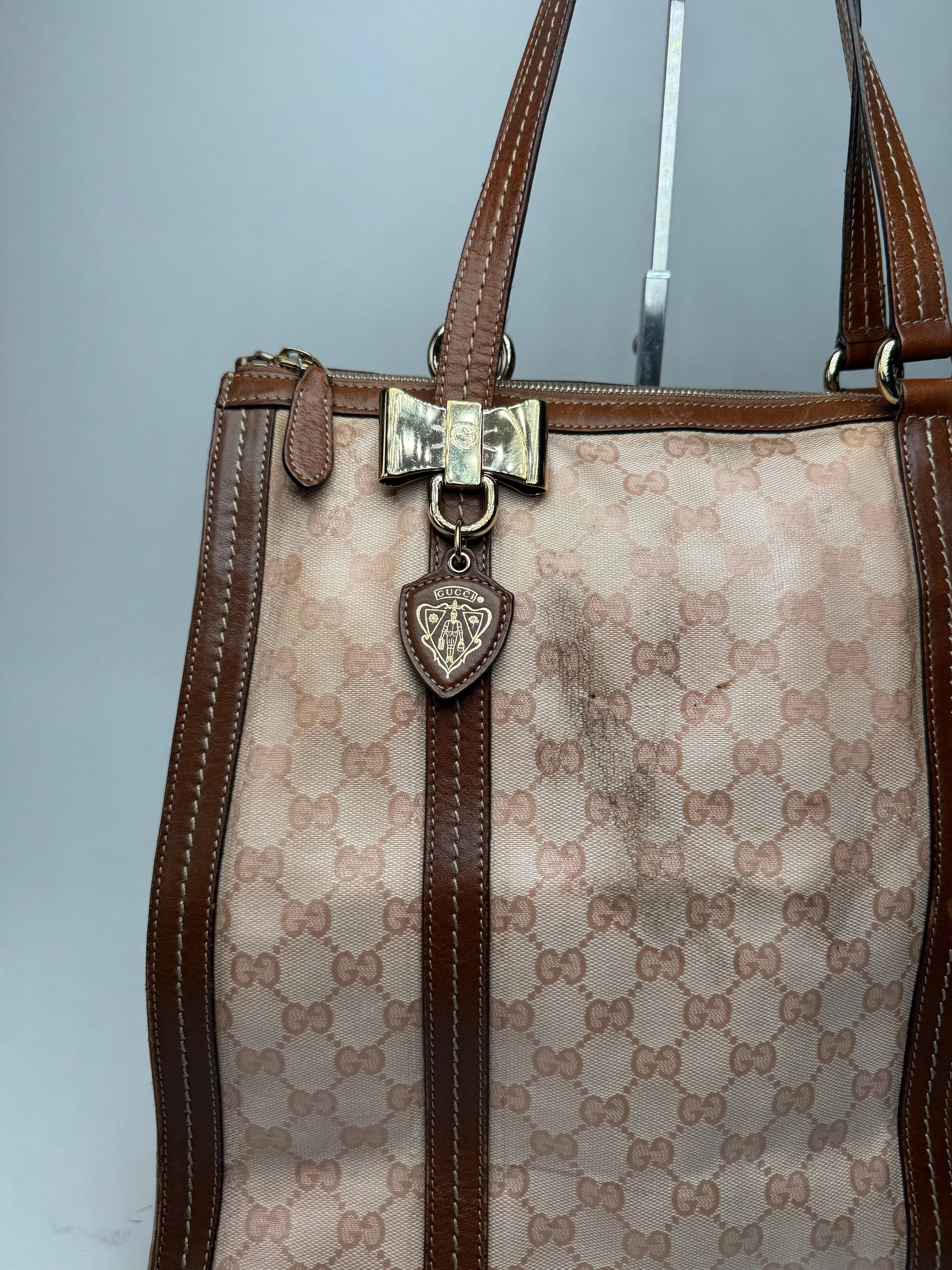 Gucci Vintage Leather Monogram Handbag Pink Brown Size ONE SIZE - 6 Thumbnail