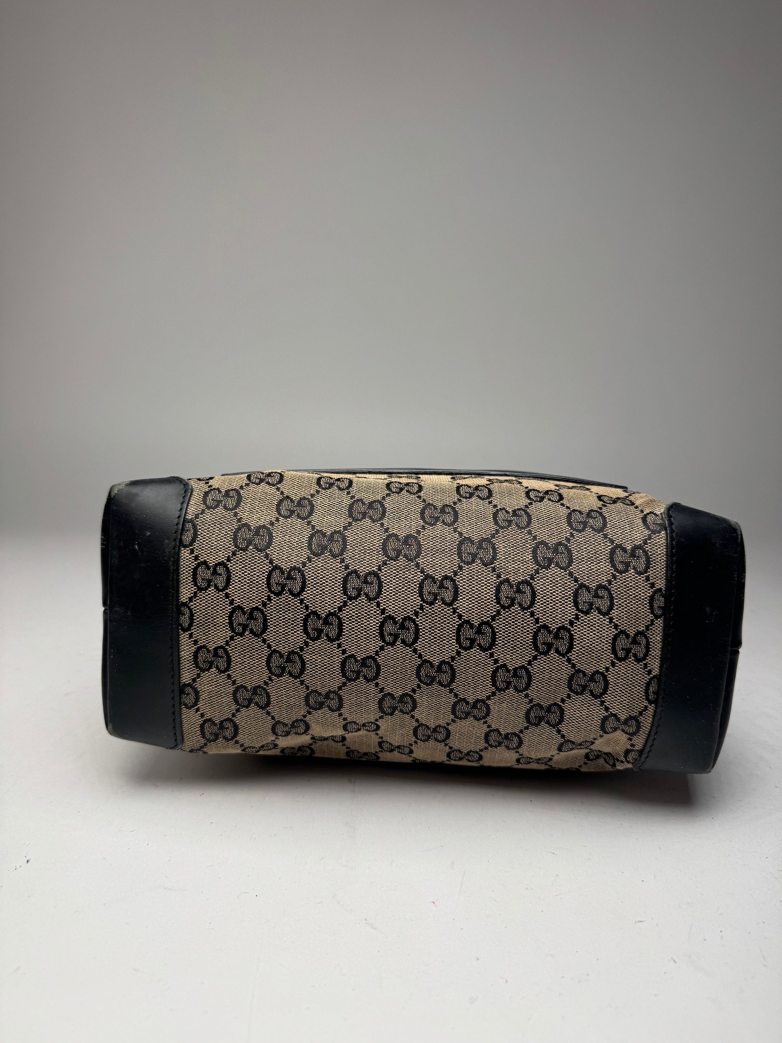 Gucci Vintage Monogram Leather Canvas Bag beige brown black Size ONE SIZE - 12 Thumbnail