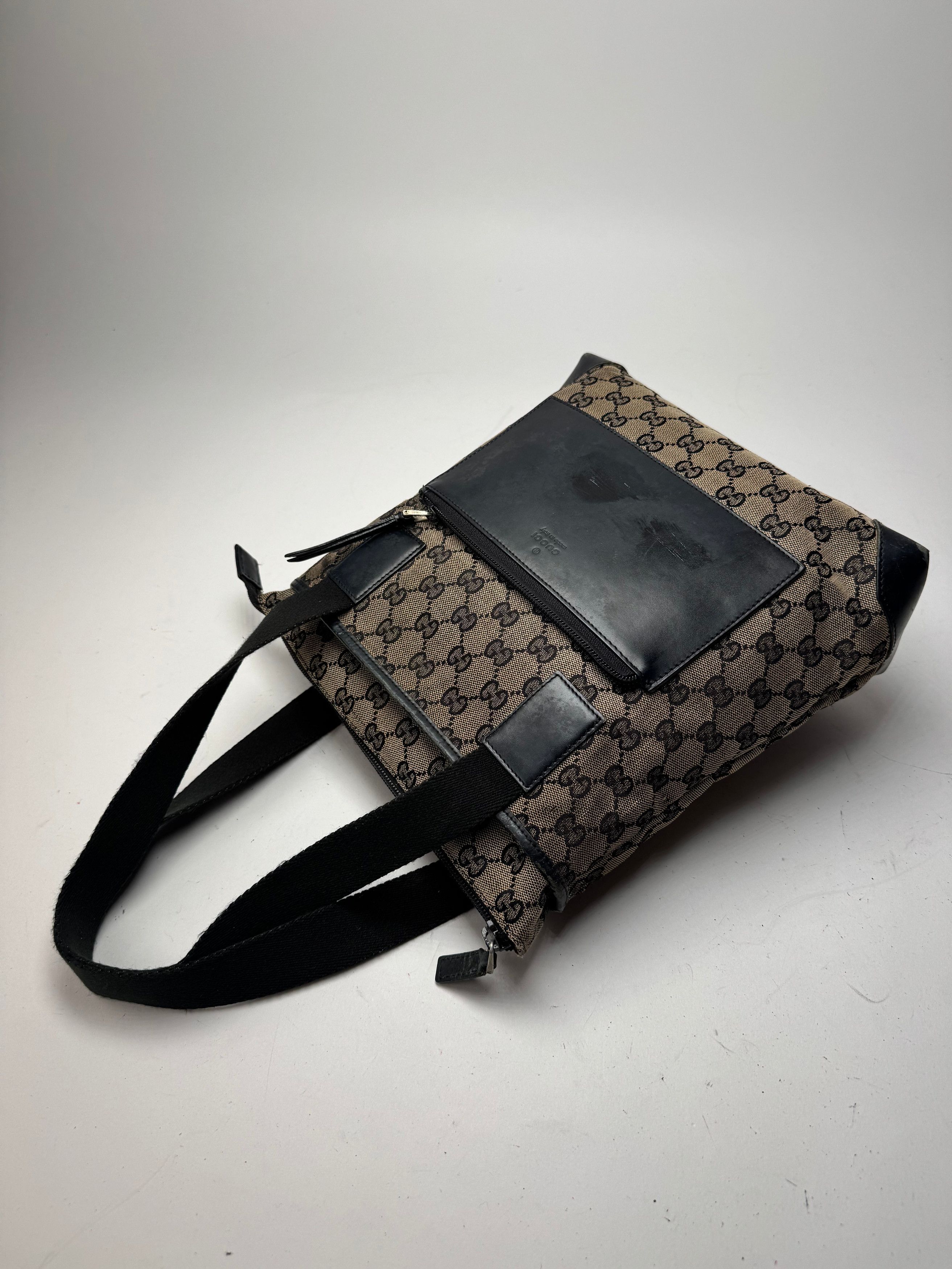 Gucci Vintage Monogram Leather Canvas Bag beige brown black Size ONE SIZE - 9 Thumbnail